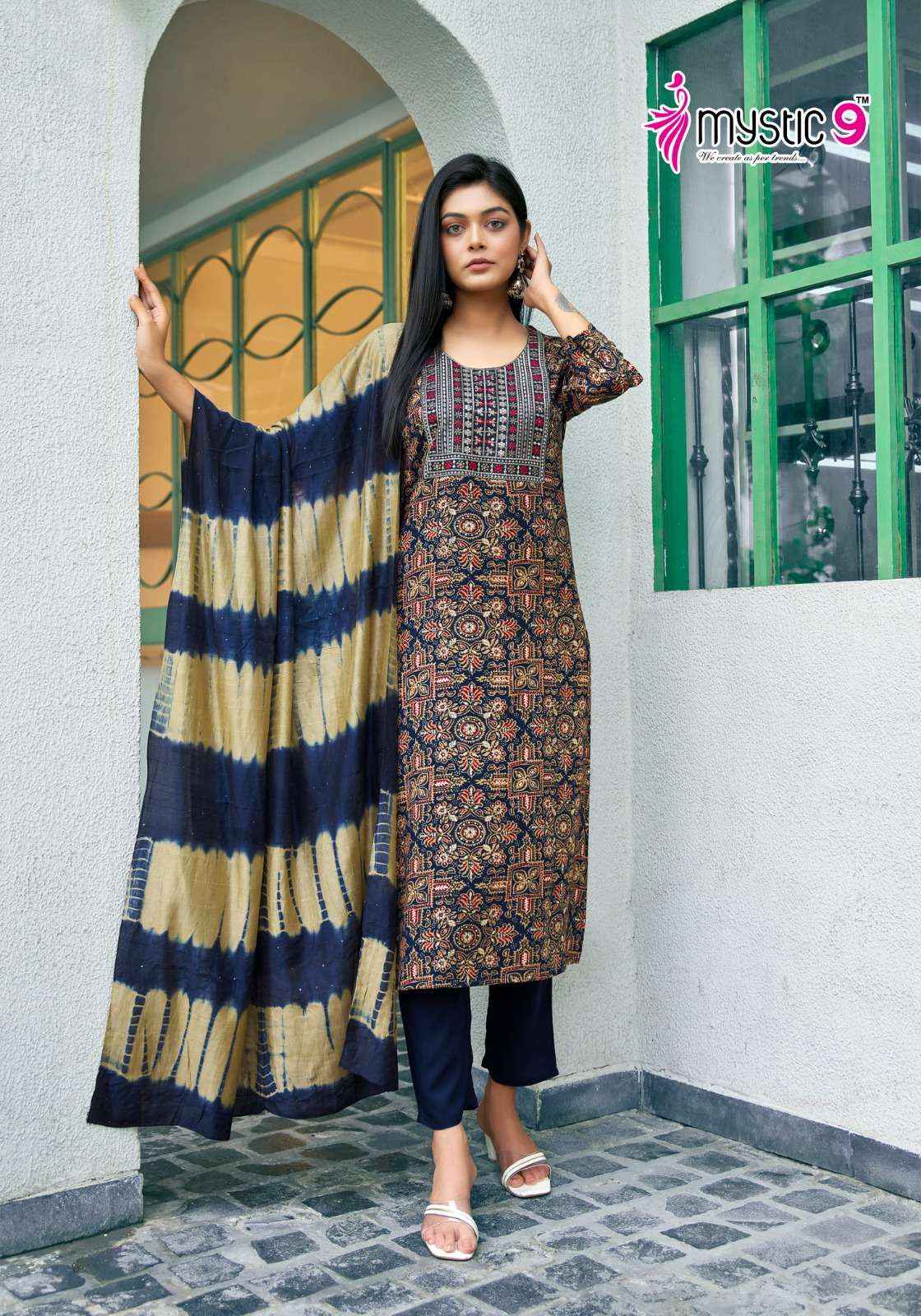 MYSTIC 9 SABRI VOL 1 RAYON FOIL PRINT READYMADE SUITS ( 8 PCS CATALOG )