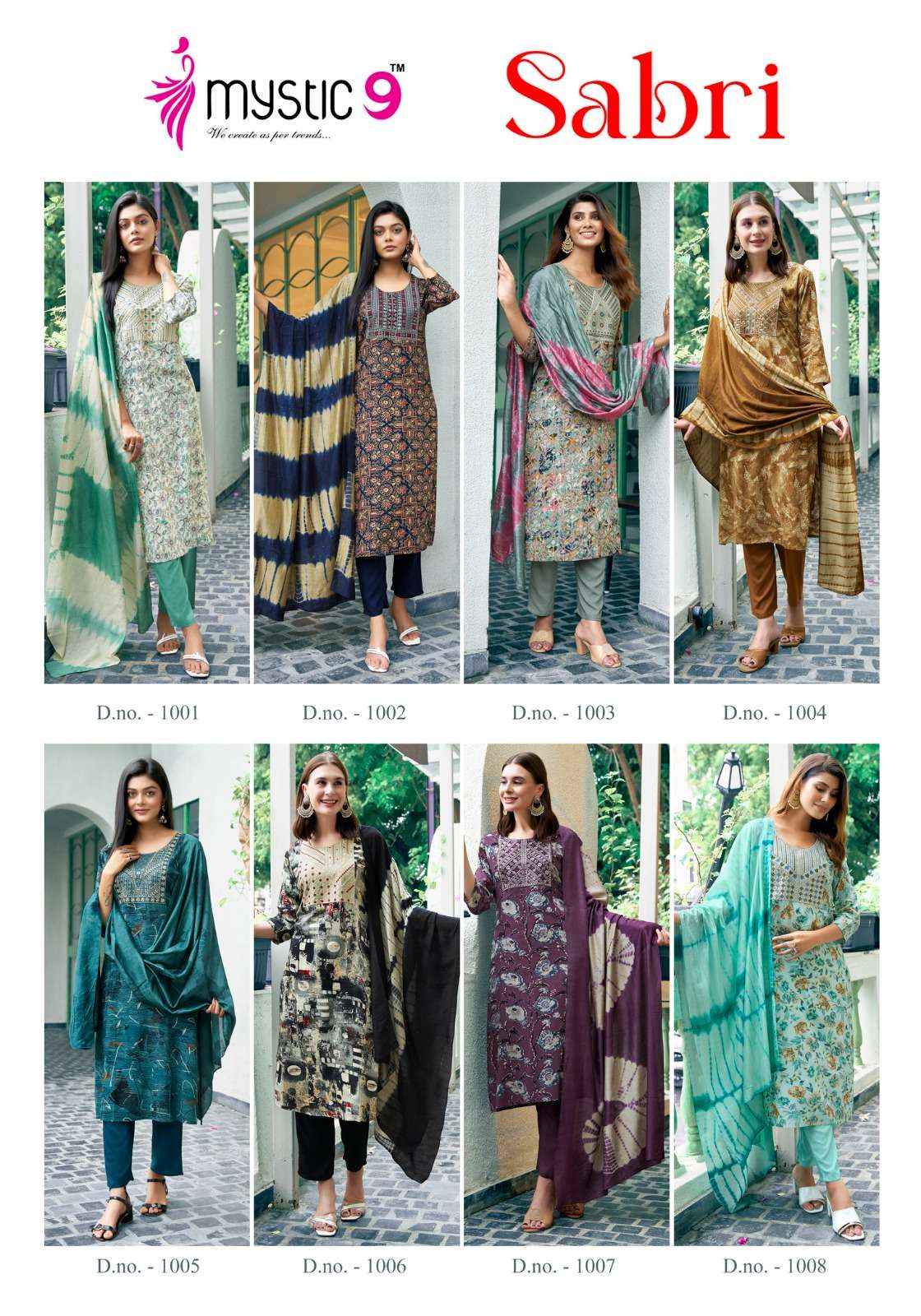 MYSTIC 9 SABRI VOL 1 RAYON FOIL PRINT READYMADE SUITS ( 8 PCS CATALOG )