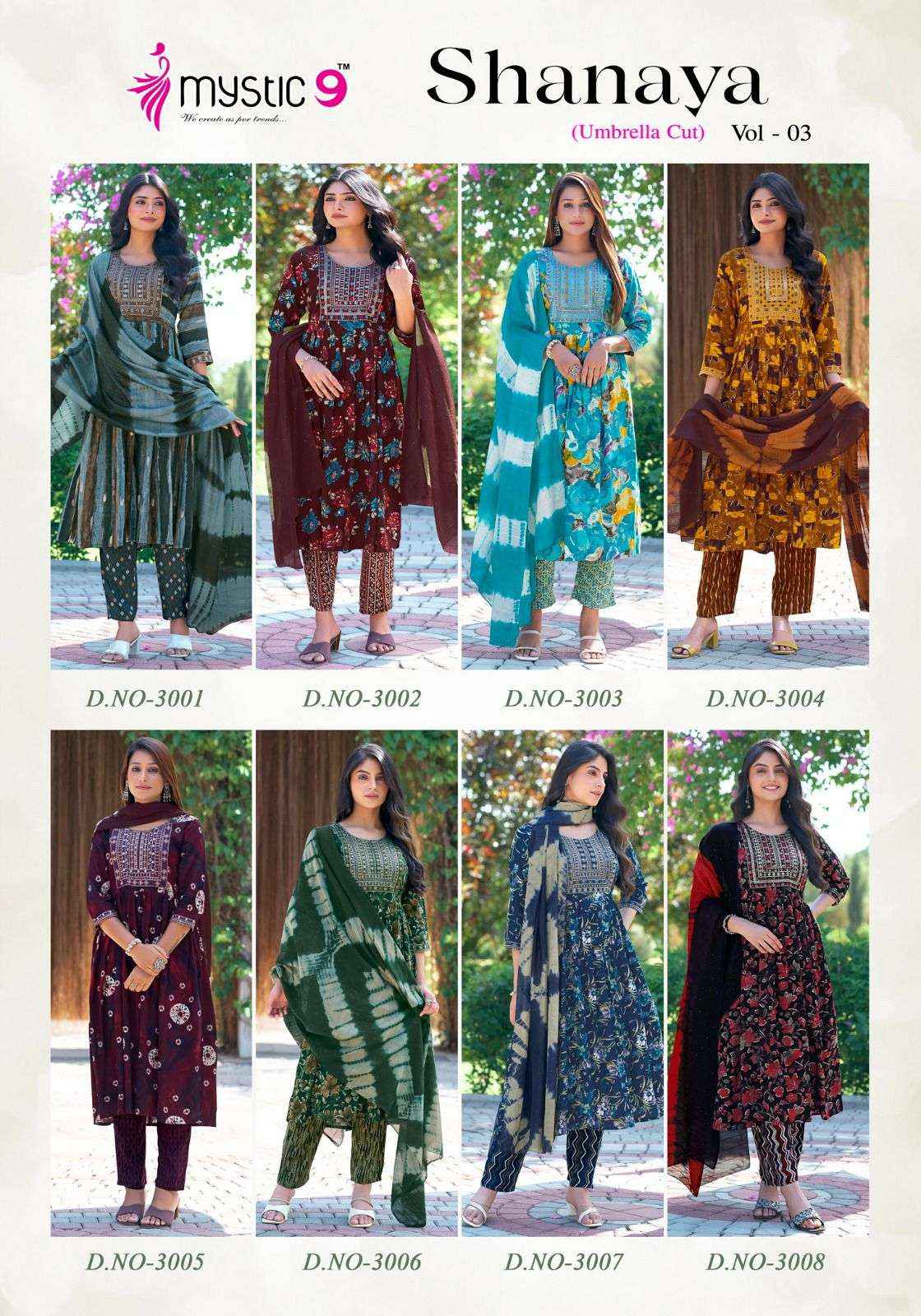 MYSTIC 9 SHANAYA VOL 3 UMBRELLA CUT PATTERN KURTI COMBO SET ( 8 pcs catalog )