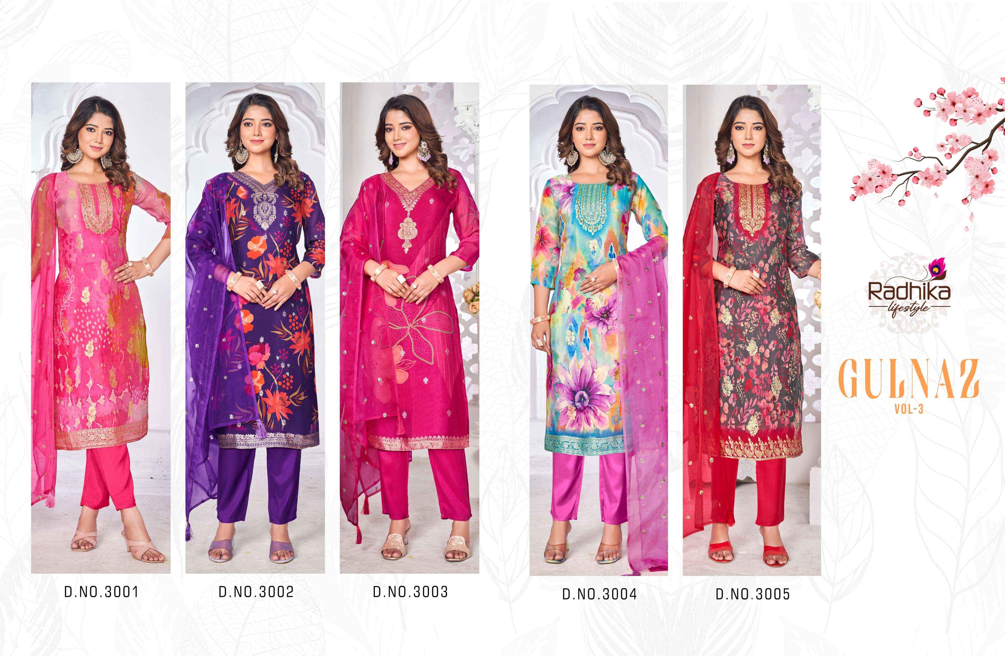 RADHIKA LIFE STYLE GÜLNAZ VOL 3 ORGANZA SILK DESIGNER SUIT ( 6 PCS CATALOG )