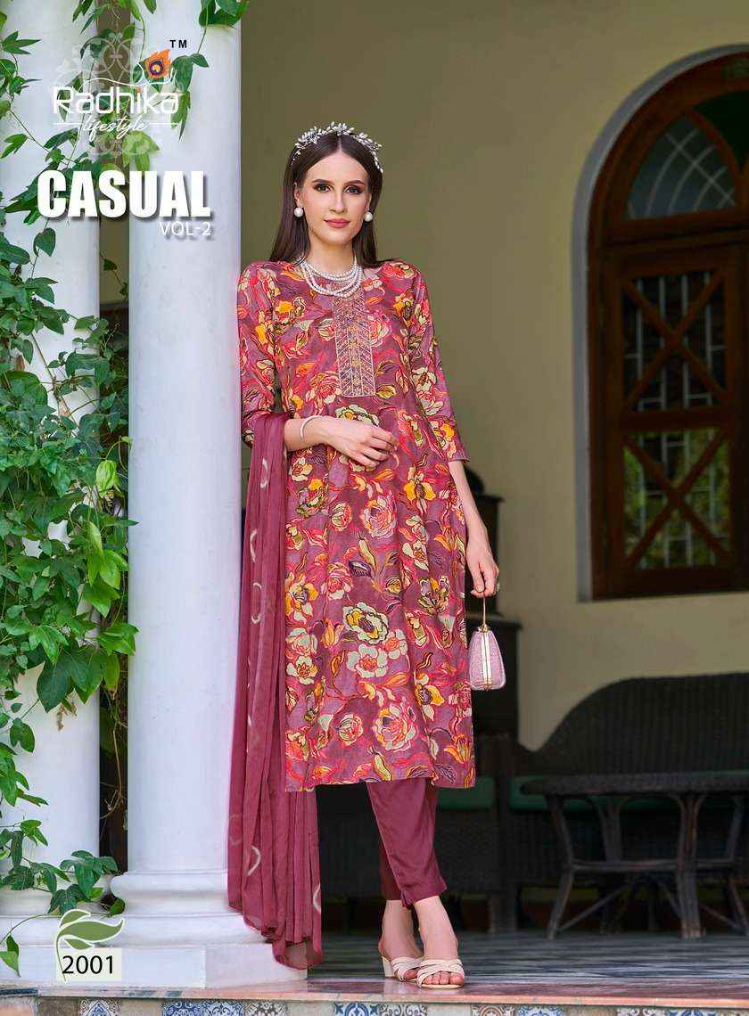 RADHIKA LIFESTYLE CASUAL VOL 2 RAYON PRINT FANCY LADIES KURTI COMBO SET ( 6 PCS CATALOG )