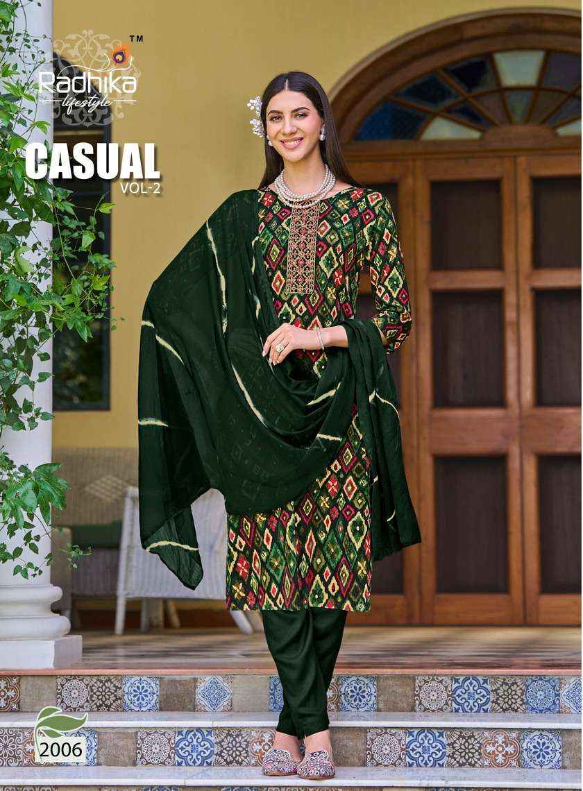 RADHIKA LIFESTYLE CASUAL VOL 2 RAYON PRINT FANCY LADIES KURTI COMBO SET ( 6 PCS CATALOG )