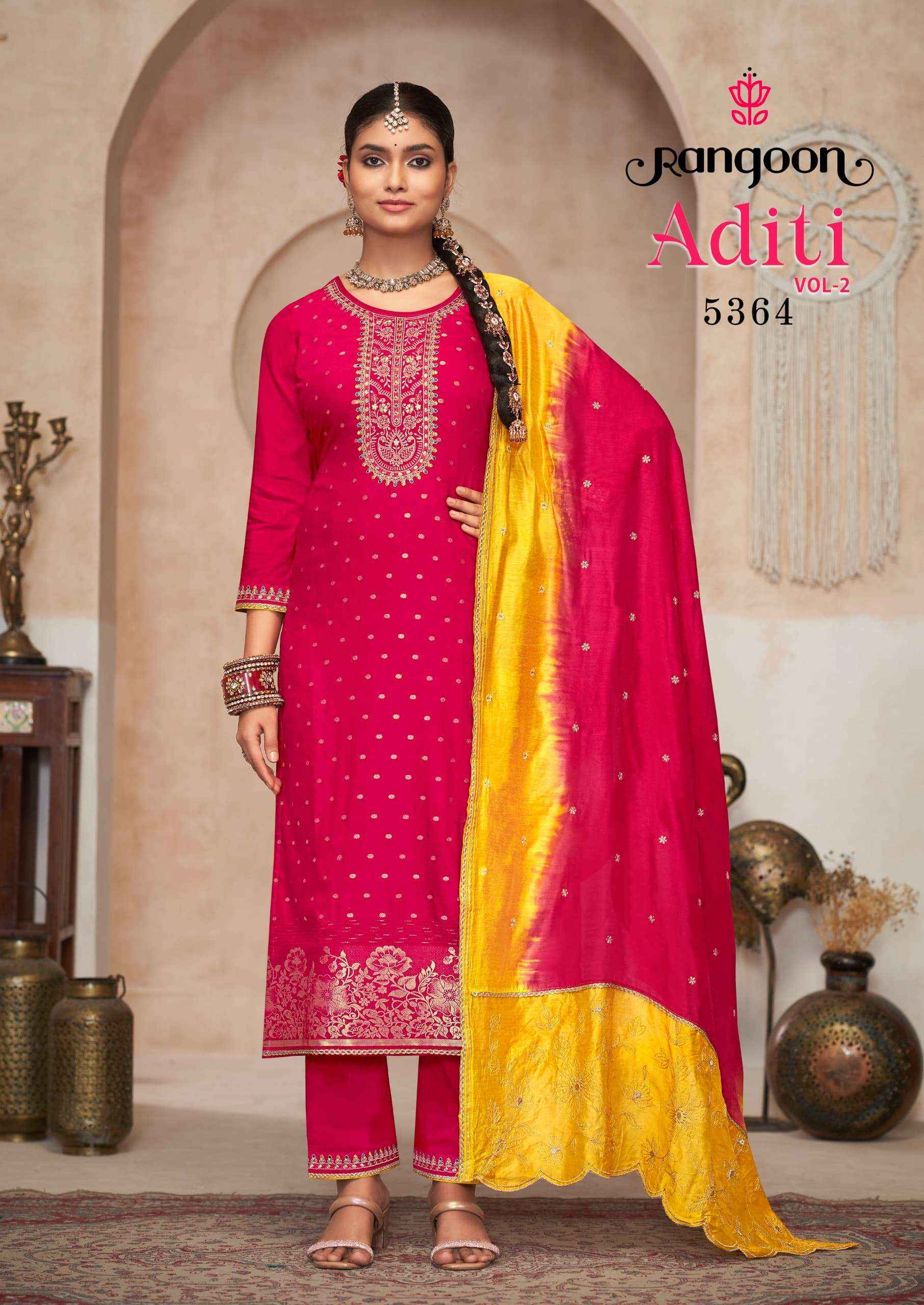 RANGOON ADITI VOL 2 VISCOSE JACQUARD DESIGNER KURTI COMBO SET ( 4 PCS CATALOG )