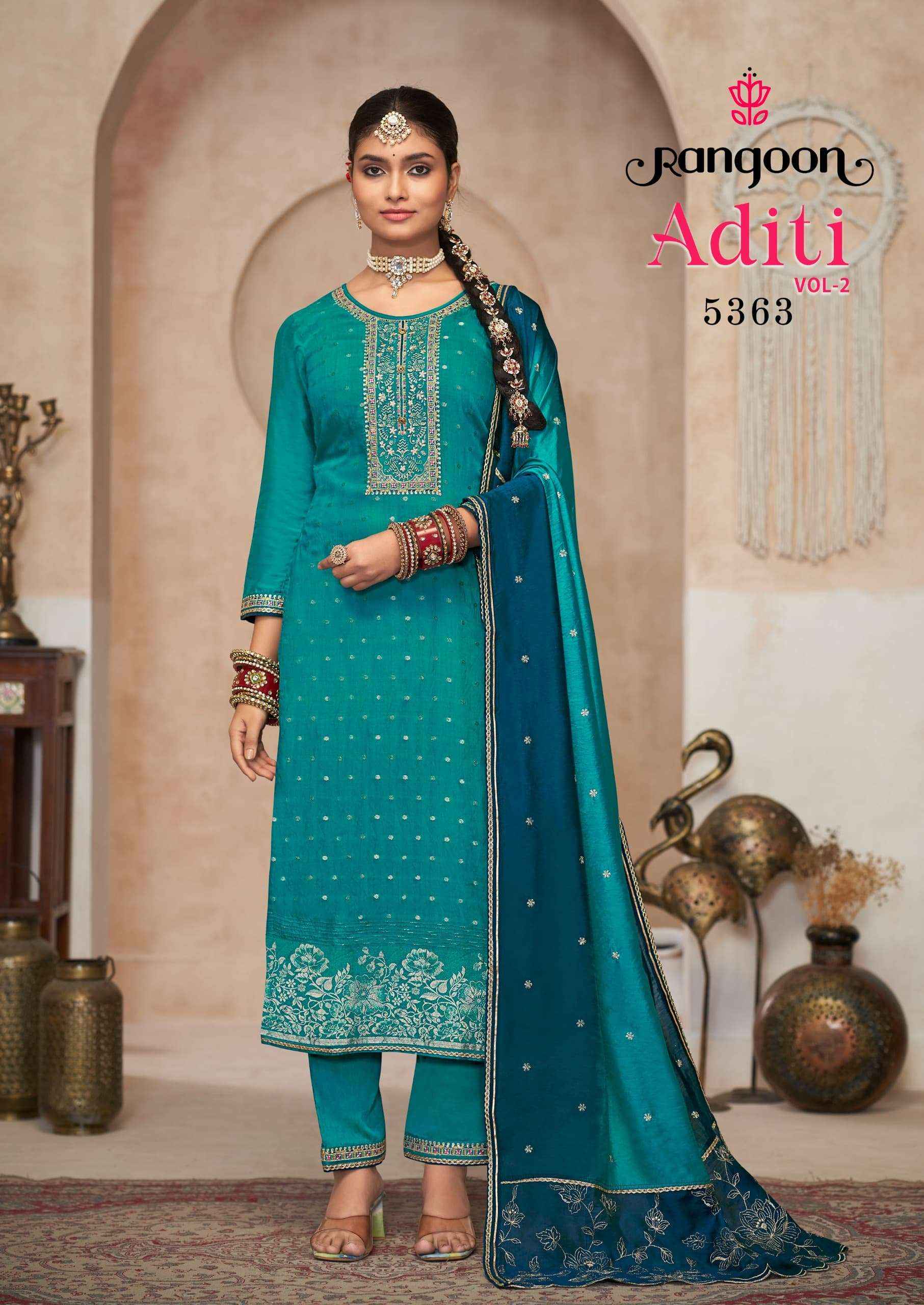 RANGOON ADITI VOL 2 VISCOSE JACQUARD DESIGNER KURTI COMBO SET ( 4 PCS CATALOG )