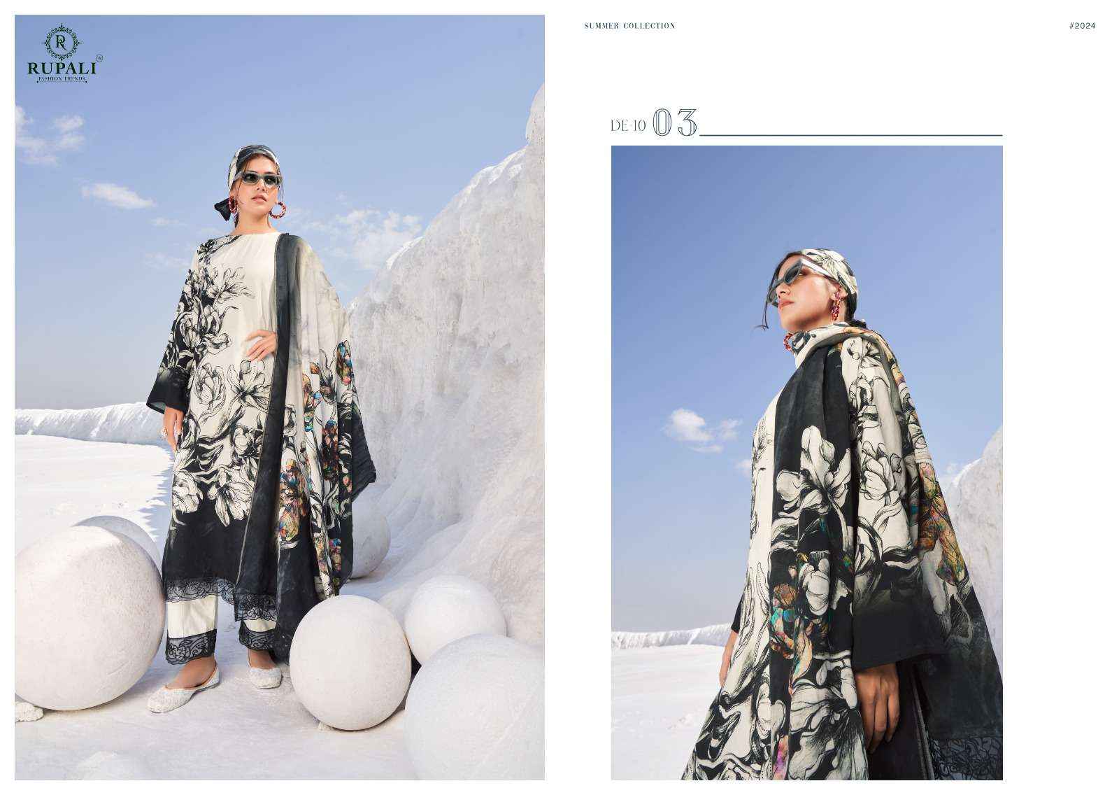 Rupali Fashion White Moon Digital Floral Print Muslin Unstitched Suits ( 6 Pcs Catalog )