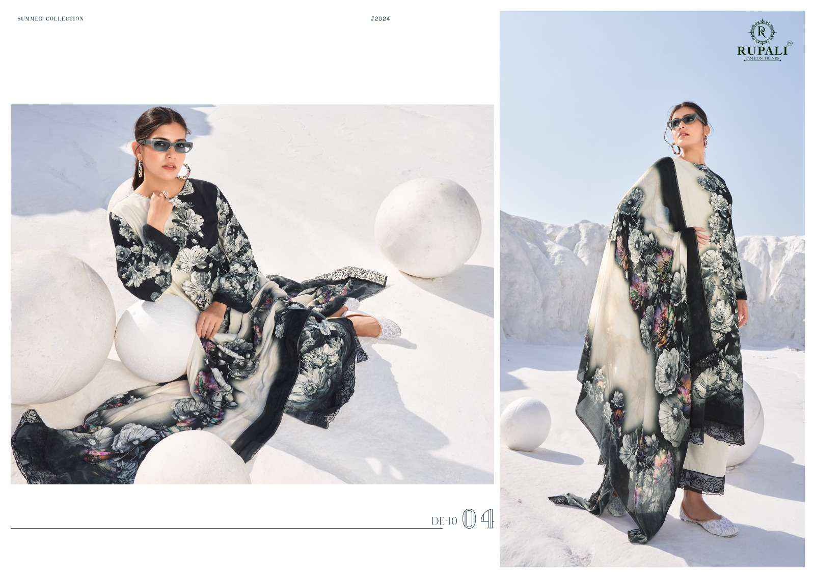 Rupali Fashion White Moon Digital Floral Print Muslin Unstitched Suits ( 6 Pcs Catalog )