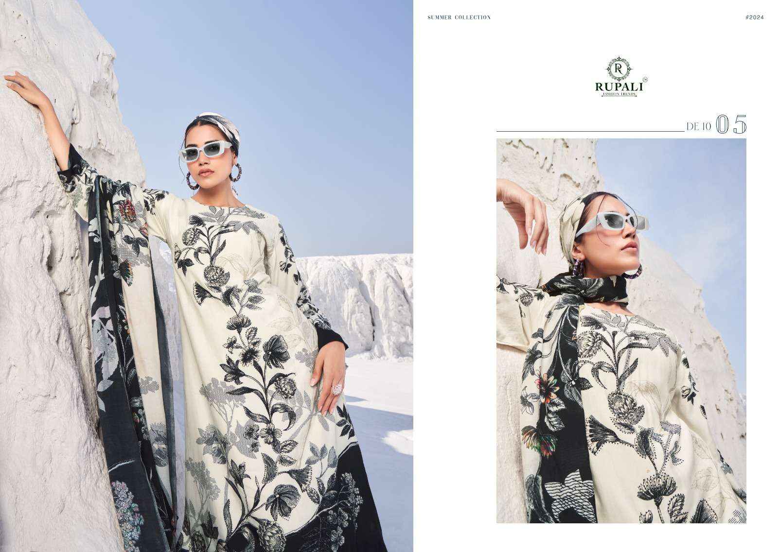 Rupali Fashion White Moon Digital Floral Print Muslin Unstitched Suits ( 6 Pcs Catalog )