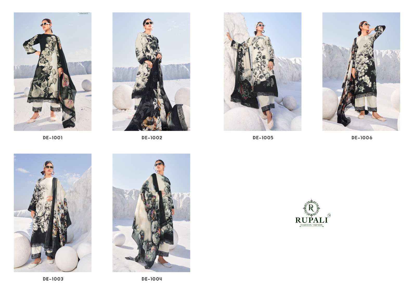 Rupali Fashion White Moon Digital Floral Print Muslin Unstitched Suits ( 6 Pcs Catalog )