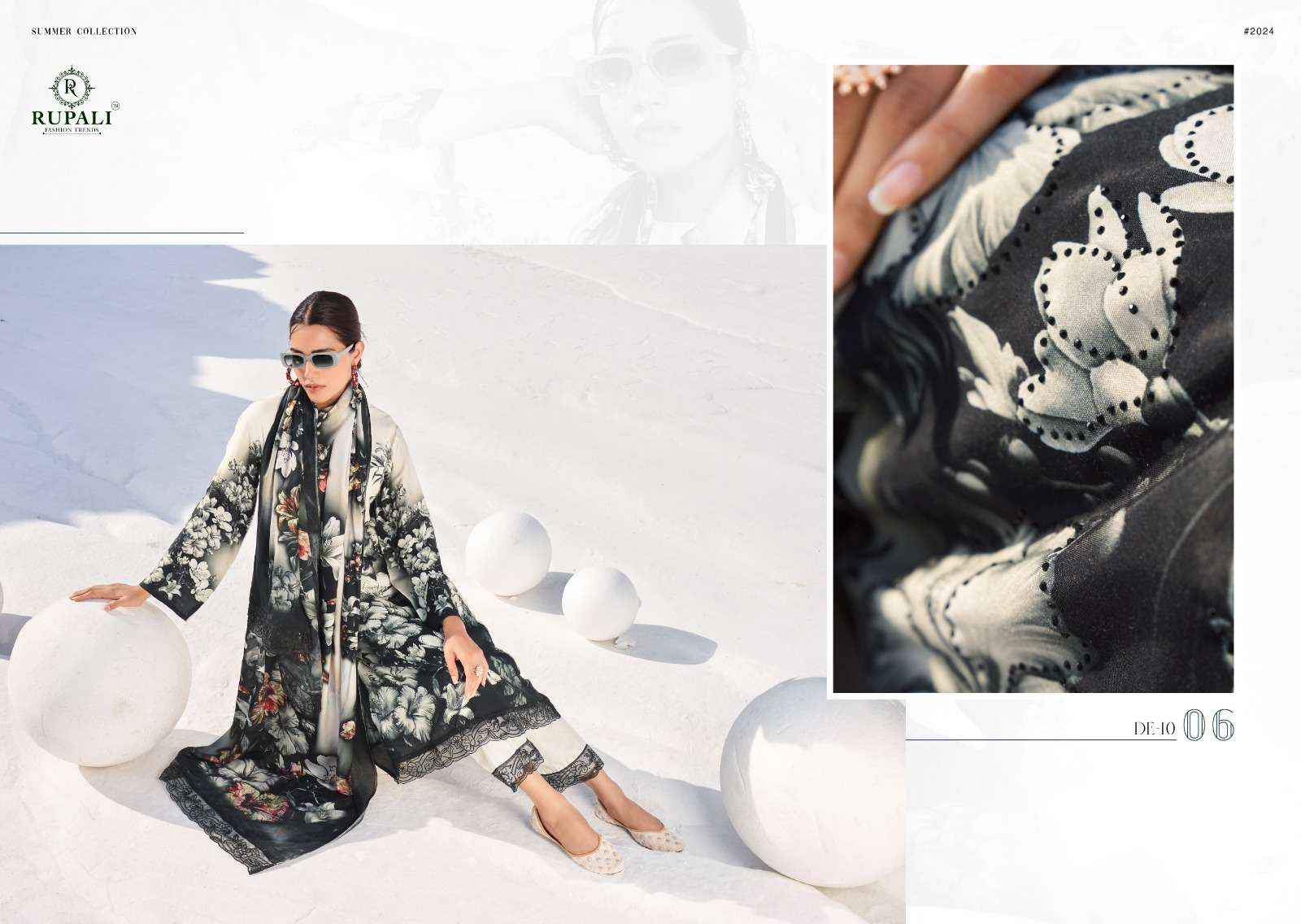 Rupali Fashion White Moon Digital Floral Print Muslin Unstitched Suits ( 6 Pcs Catalog )
