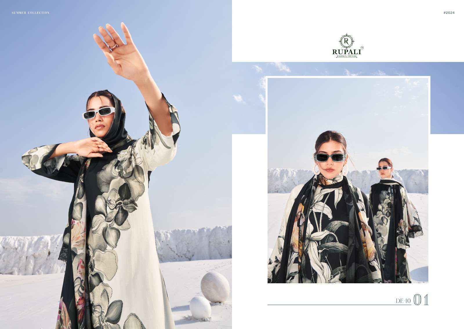 Rupali Fashion White Moon Digital Floral Print Muslin Unstitched Suits ( 6 Pcs Catalog )