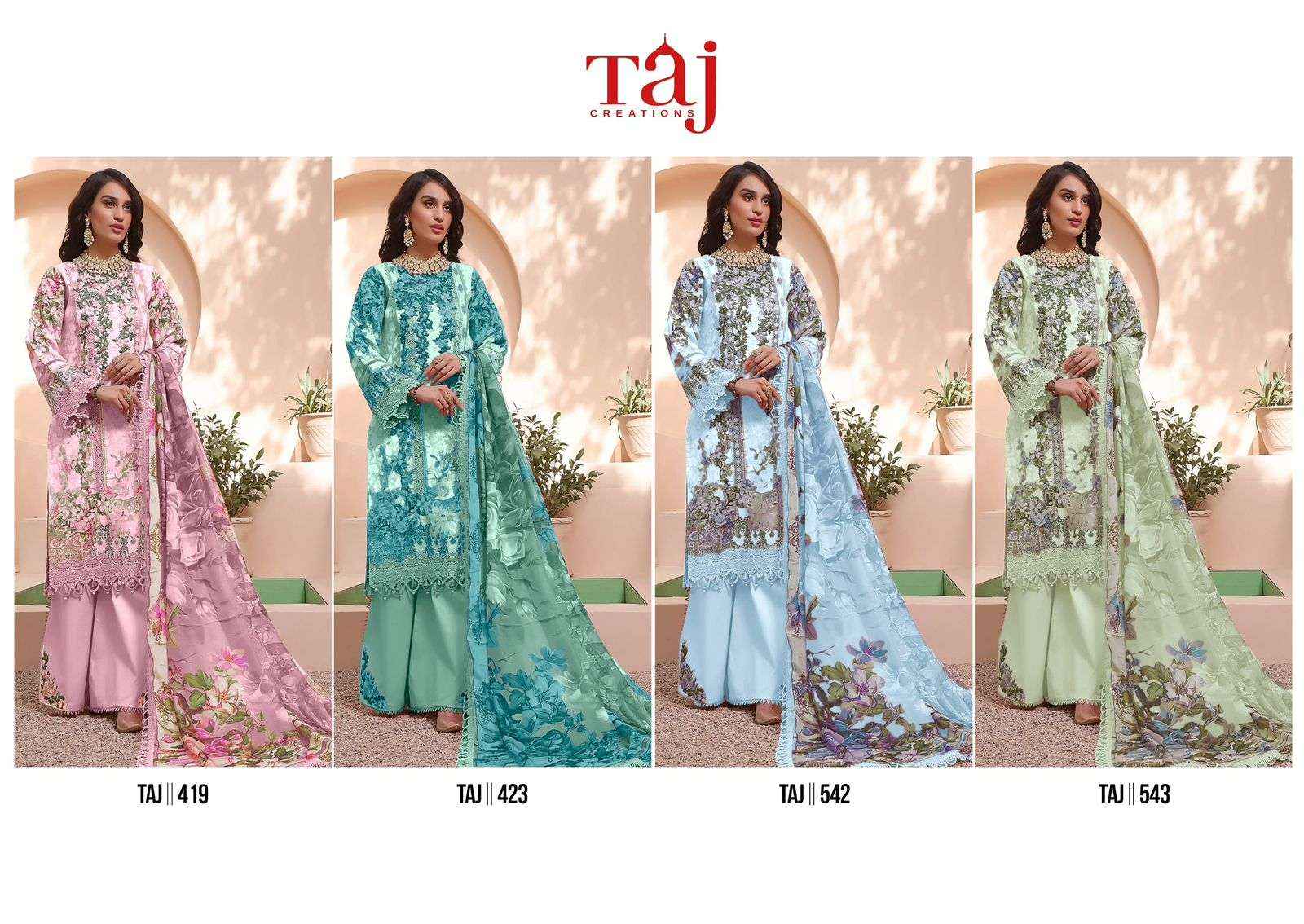 TAJ CREATION FIRDOUS QUEENS COURT COTTON SALWAR KAMEEZ ( 4 PCS CATALOG )