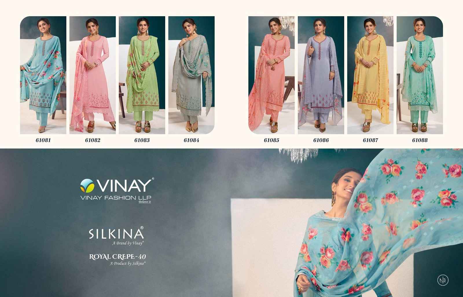 Vinay Fashion Silkina Royal Crape 40 Crape Exclusive Look Salwar Suit ( 8  Pcs Catalog )