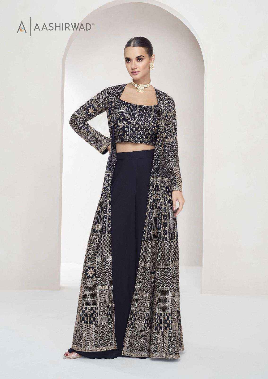 AASHIRWAD CREATION NITYA HEAVY DESIGNER TOP PLAZZO WITH LONG JACKET ( 4 PCS CATALOG )