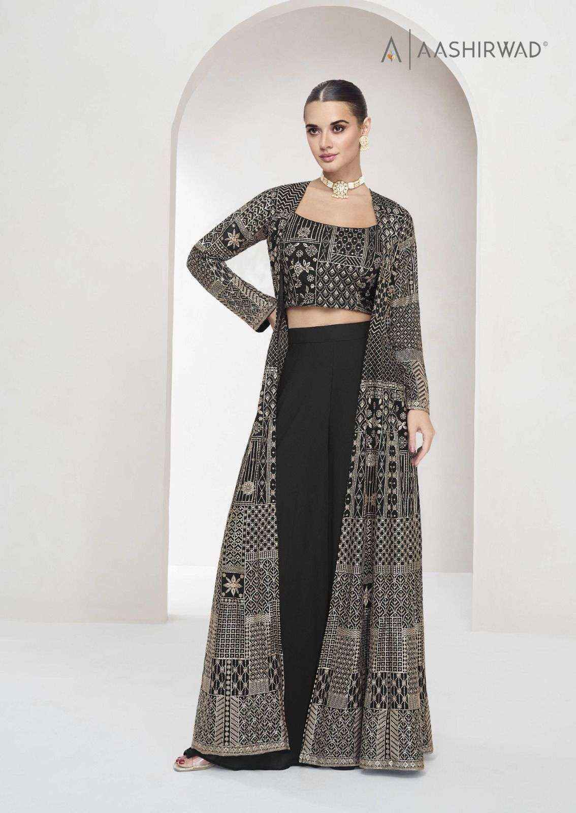 AASHIRWAD CREATION NITYA HEAVY DESIGNER TOP PLAZZO WITH LONG JACKET ( 4 PCS CATALOG )