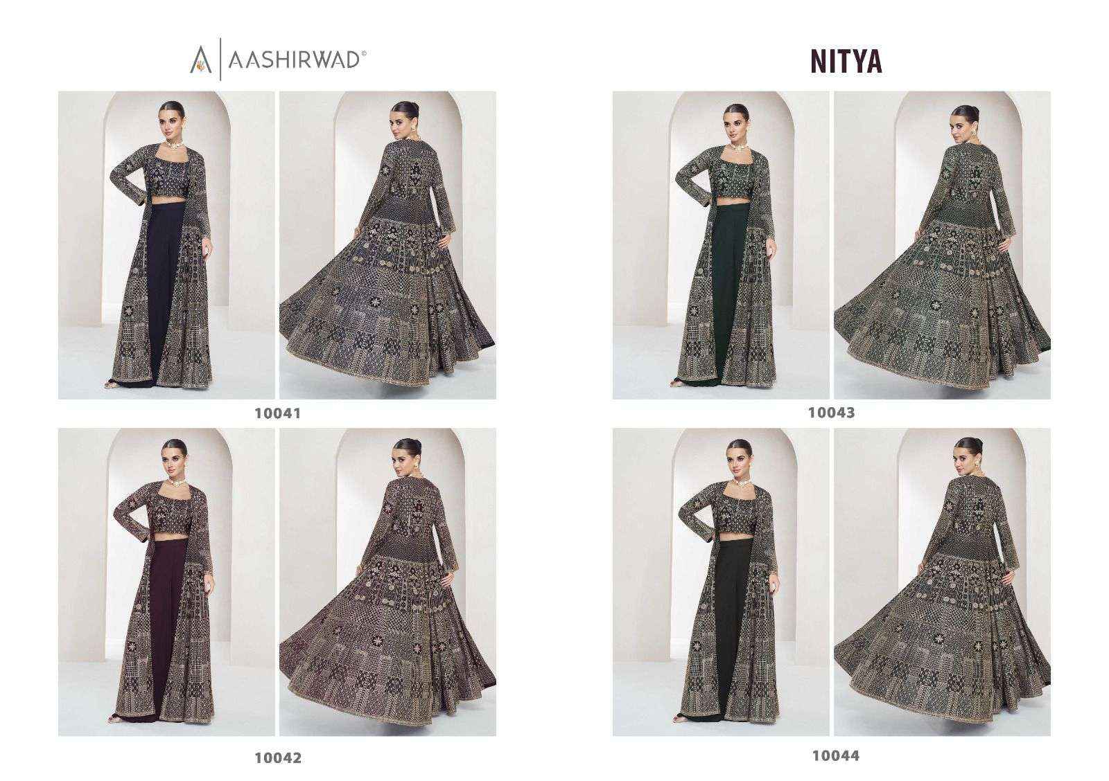 AASHIRWAD CREATION NITYA HEAVY DESIGNER TOP PLAZZO WITH LONG JACKET ( 4 PCS CATALOG )