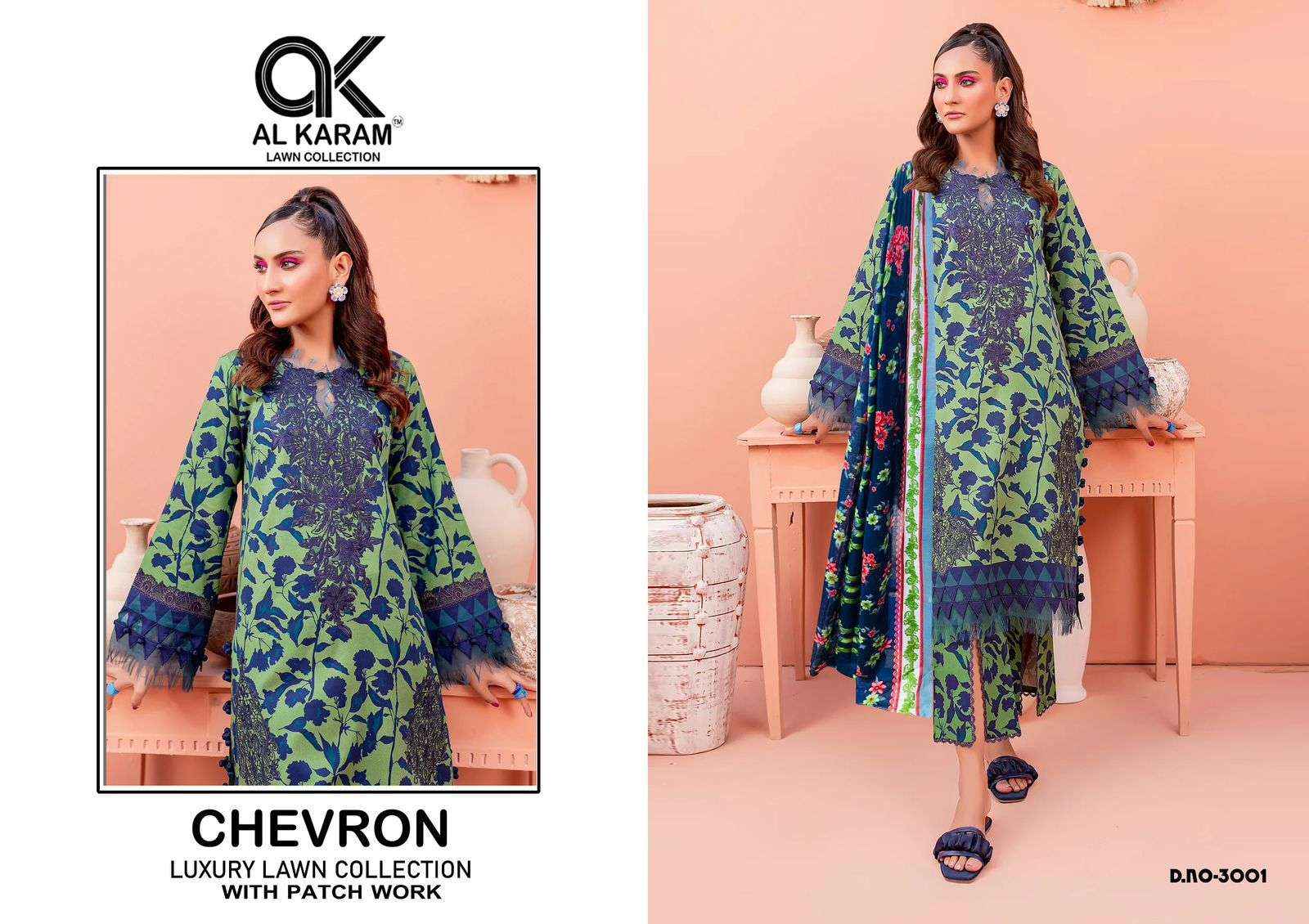 AL KARAM CHEVRON LUXURY LAWN COLLECITON VOL 3 COTTON PAKISTANI SUIT ( 4 PCS CATALOG )