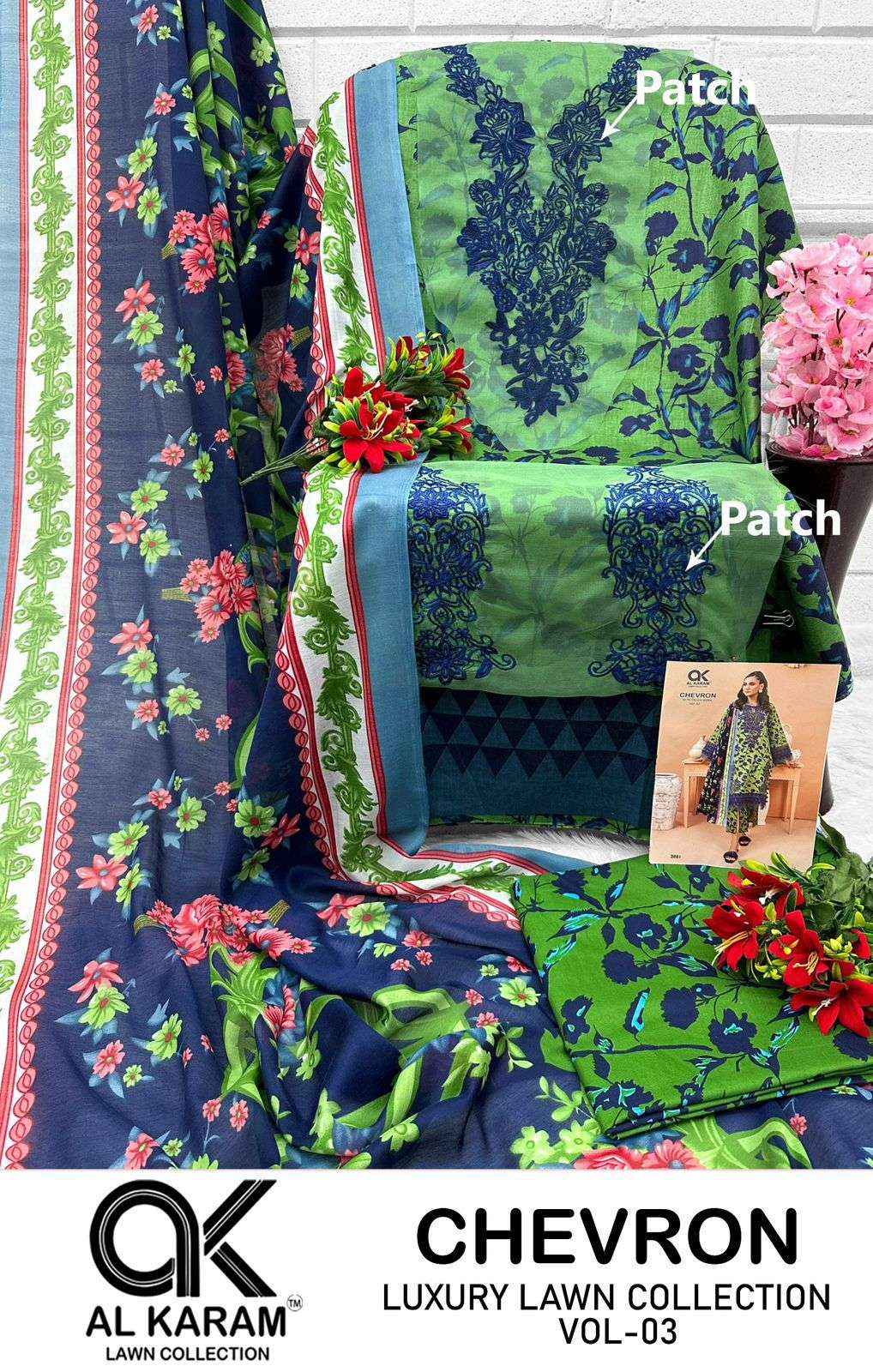 AL KARAM CHEVRON LUXURY LAWN COLLECITON VOL 3 COTTON PAKISTANI SUIT ( 4 PCS CATALOG )