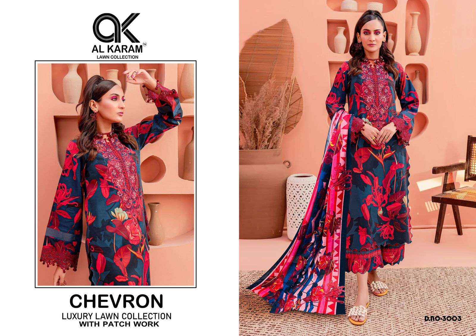 AL KARAM CHEVRON LUXURY LAWN COLLECITON VOL 3 COTTON PAKISTANI SUIT ( 4 PCS CATALOG )