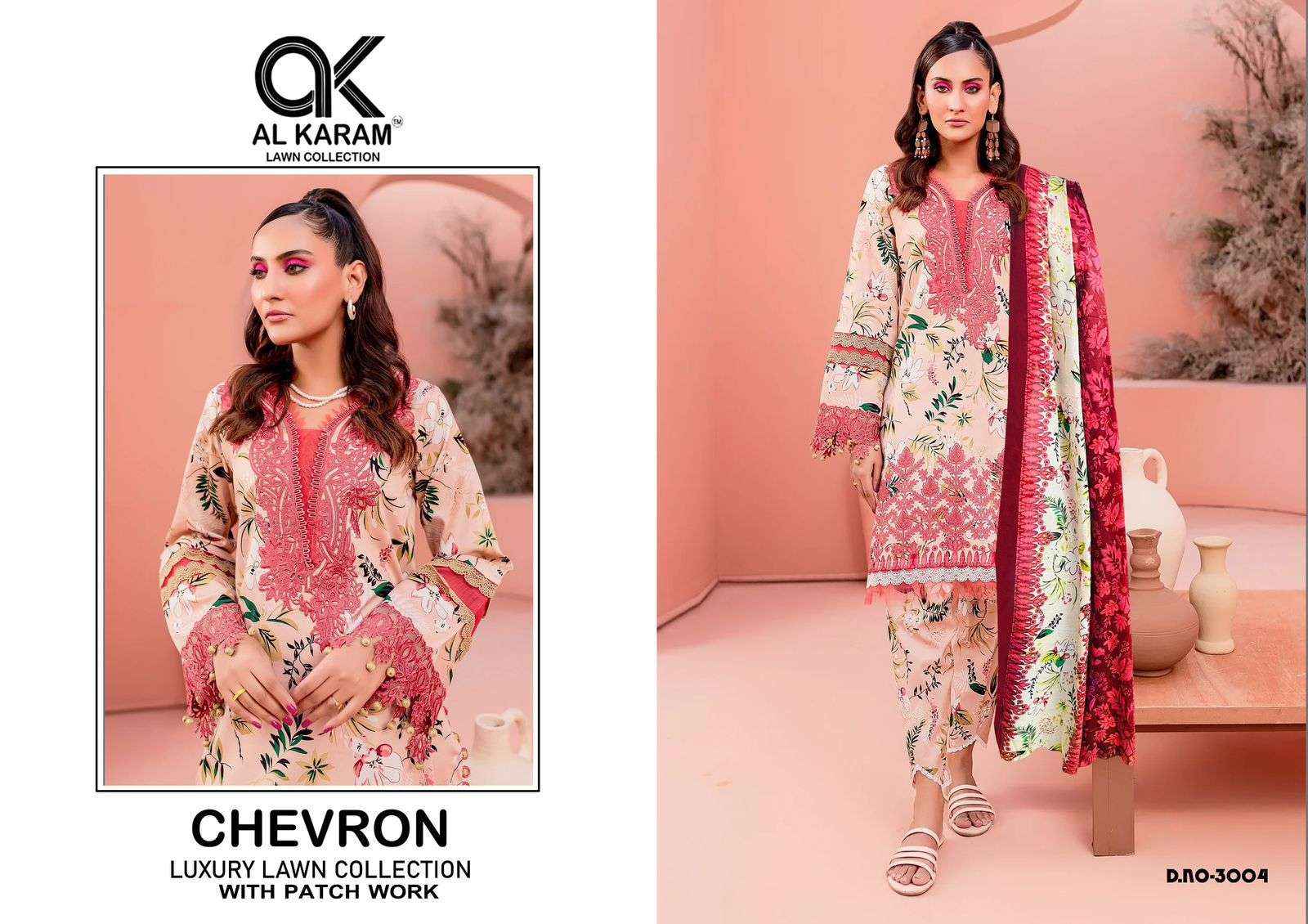 AL KARAM CHEVRON LUXURY LAWN COLLECITON VOL 3 COTTON PAKISTANI SUIT ( 4 PCS CATALOG )