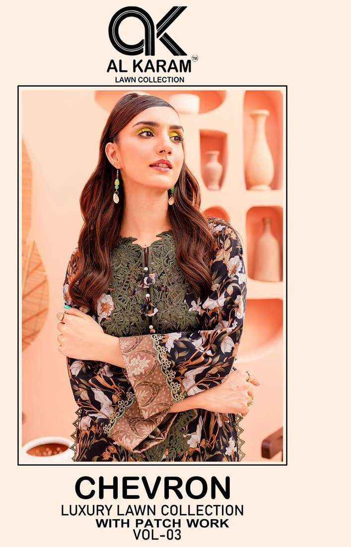 AL KARAM CHEVRON LUXURY LAWN COLLECITON VOL 3 COTTON PAKISTANI SUIT ( 4 PCS CATALOG )