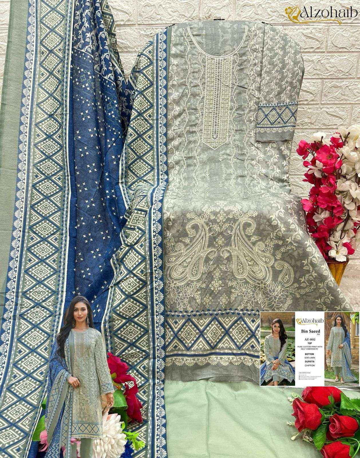 AL ZOHAIB BIN SAEED NX COTTON FANCY EMBROIDERY SUIT ( 4 PCS CATALOG )