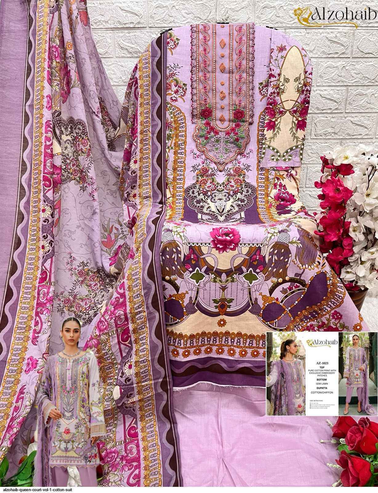 Al zohaib Queen Court Vol 1 Cotton Pakistani Suits ( 6 pcs Catalogue )
