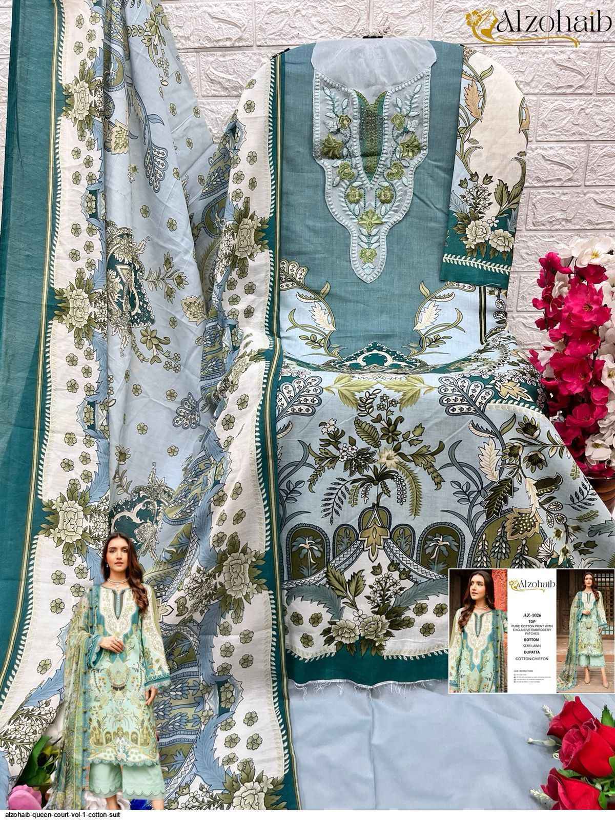 Al zohaib Queen Court Vol 1 Cotton Pakistani Suits ( 6 pcs Catalogue )