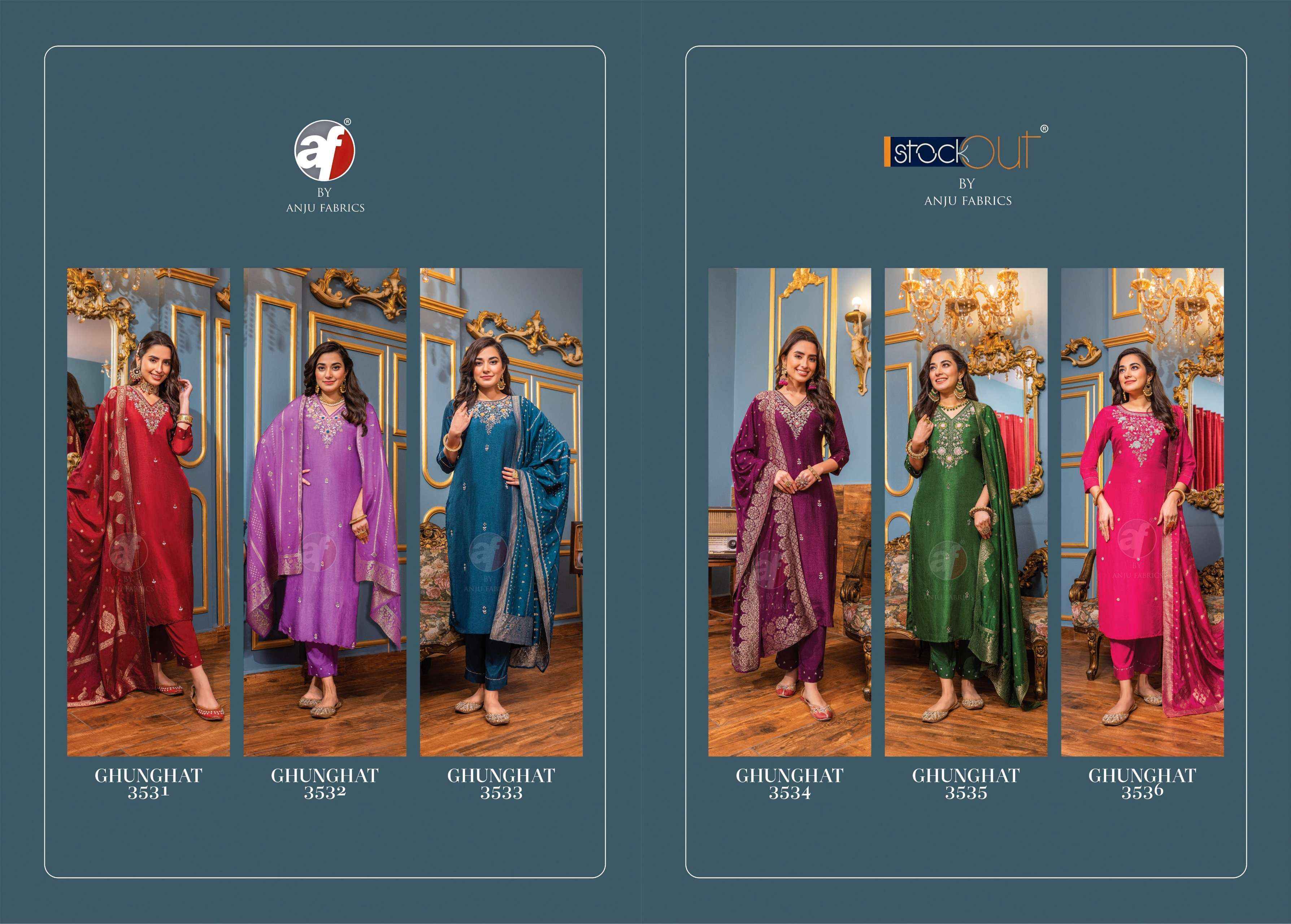 ANJU FABRICS GHUNGHAT VOL 10 DOLA SILK DESIGNER TOP BOTTOM WITH DUPATTA ( 6 PCS CATALOG )