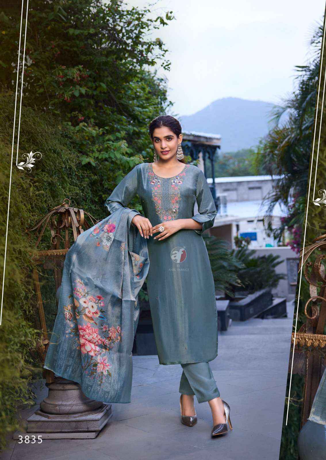 ANJU FABRICS SILK AFFAIR VOL 4 SHIMMER FABRICS HEAVY DESIGNER SUIT ( 6 PCS CATALOG )