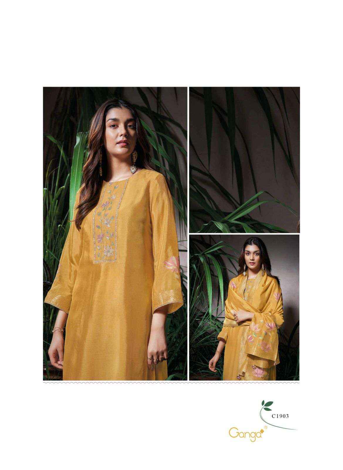 Ganga Fashion Amani Fancy Jacquard Silk Latest Suit Catalog Dealer  ( 6 pcs catalog )