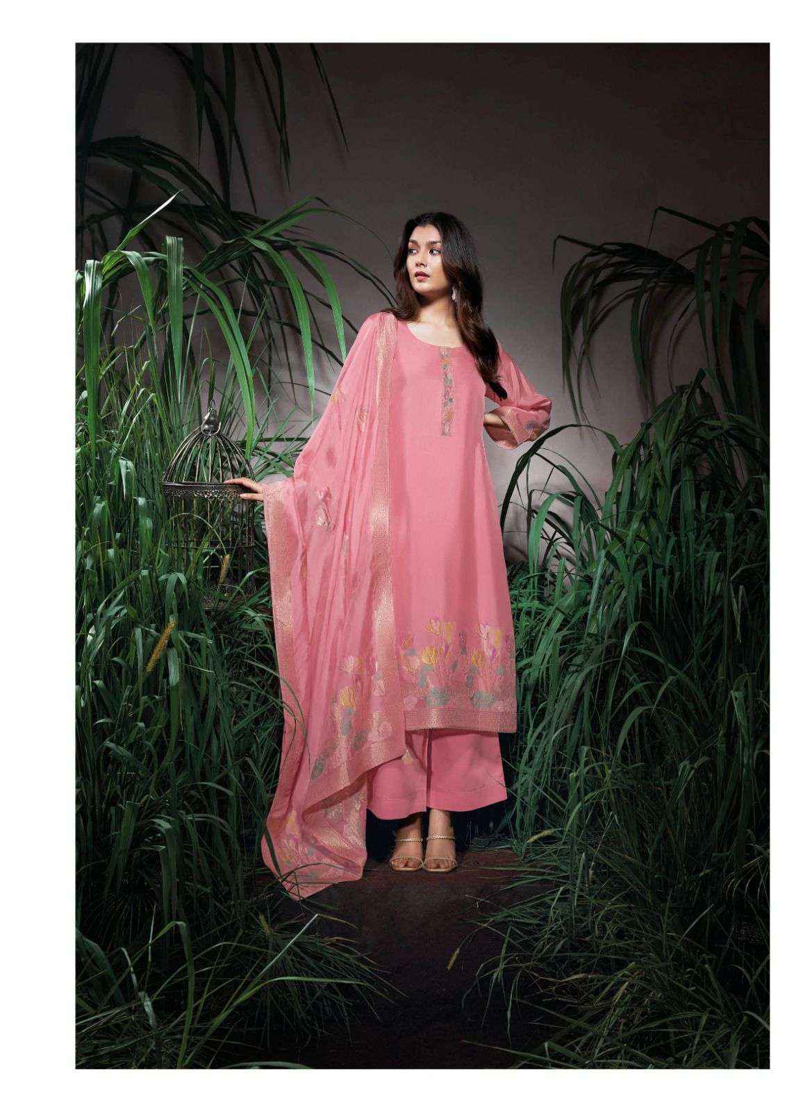 Ganga Fashion Amani Fancy Jacquard Silk Latest Suit Catalog Dealer  ( 6 pcs catalog )