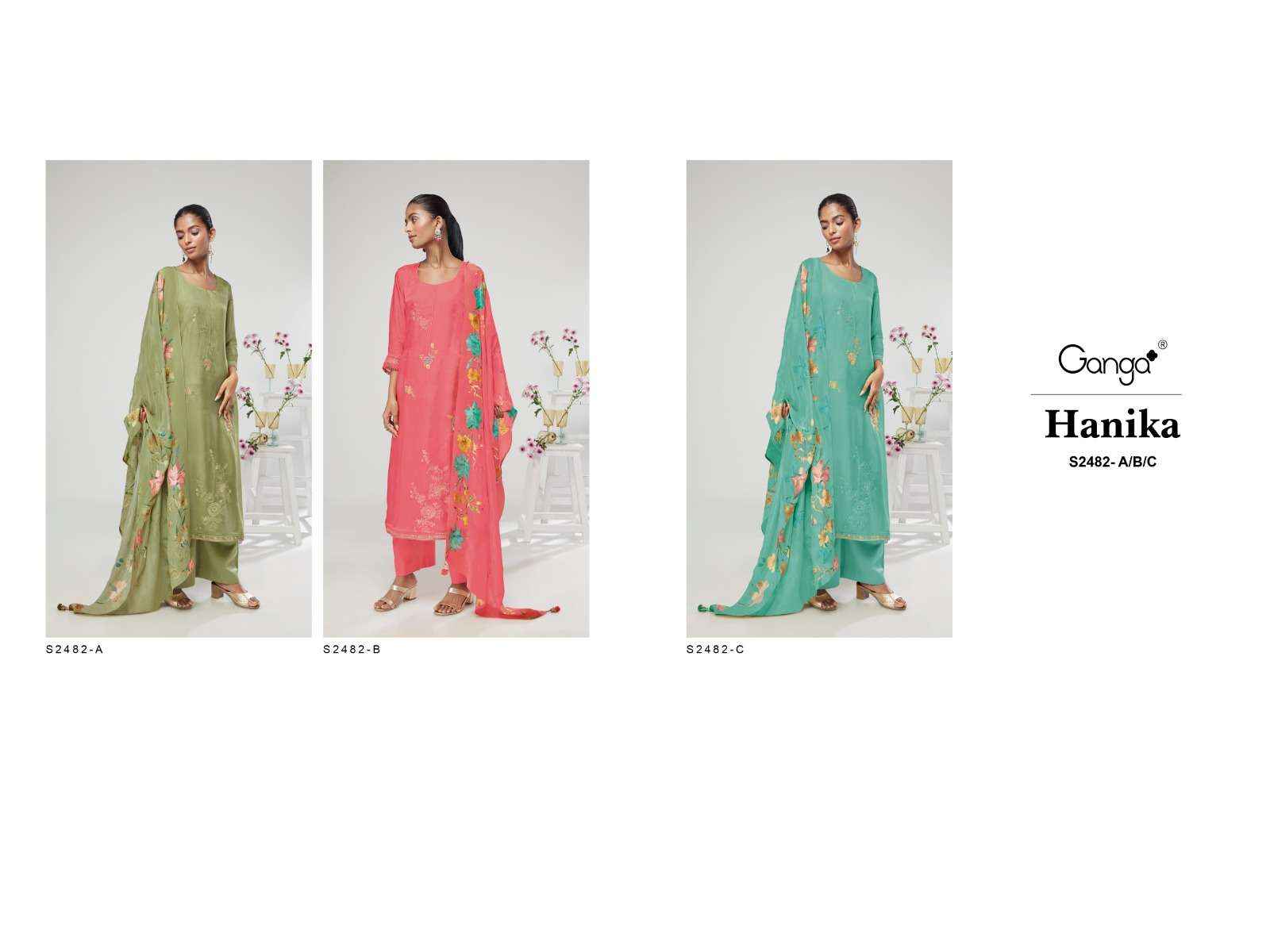 Ganga Fashion Hanika 2482 Designer Bemberg Silk Suit Catalog Suppliers