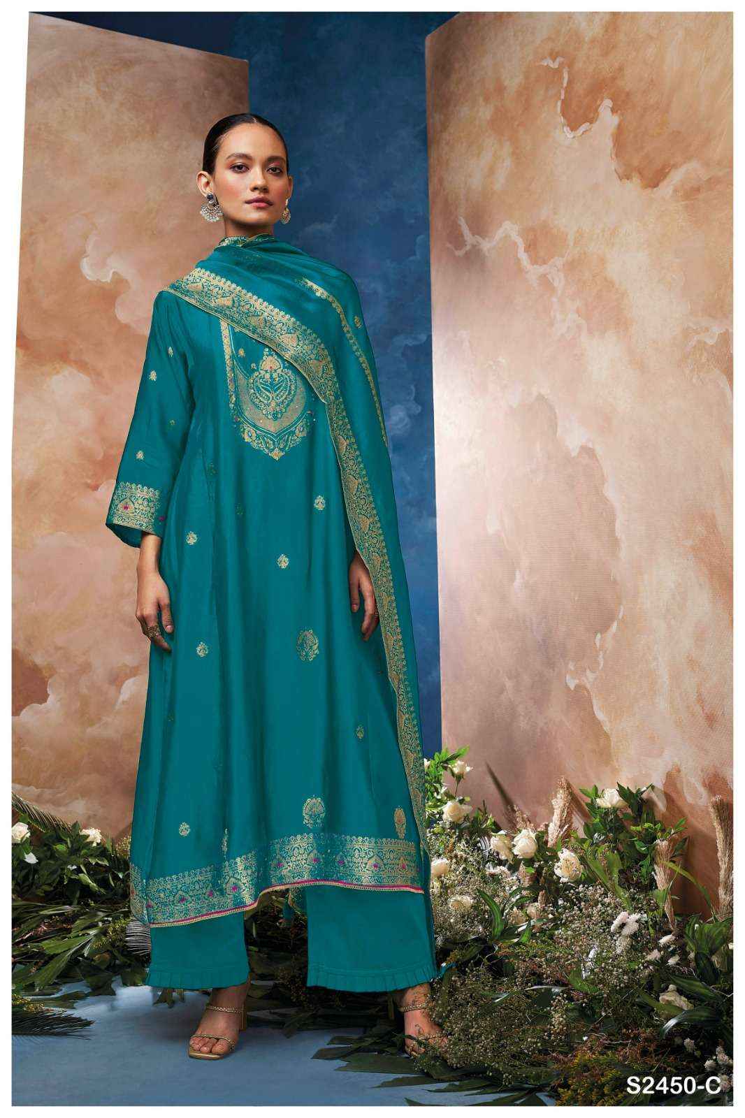 Ganga Fashion Salima 2450 Designer Silk Jacquard Suit  ( 8 pcs catalog )