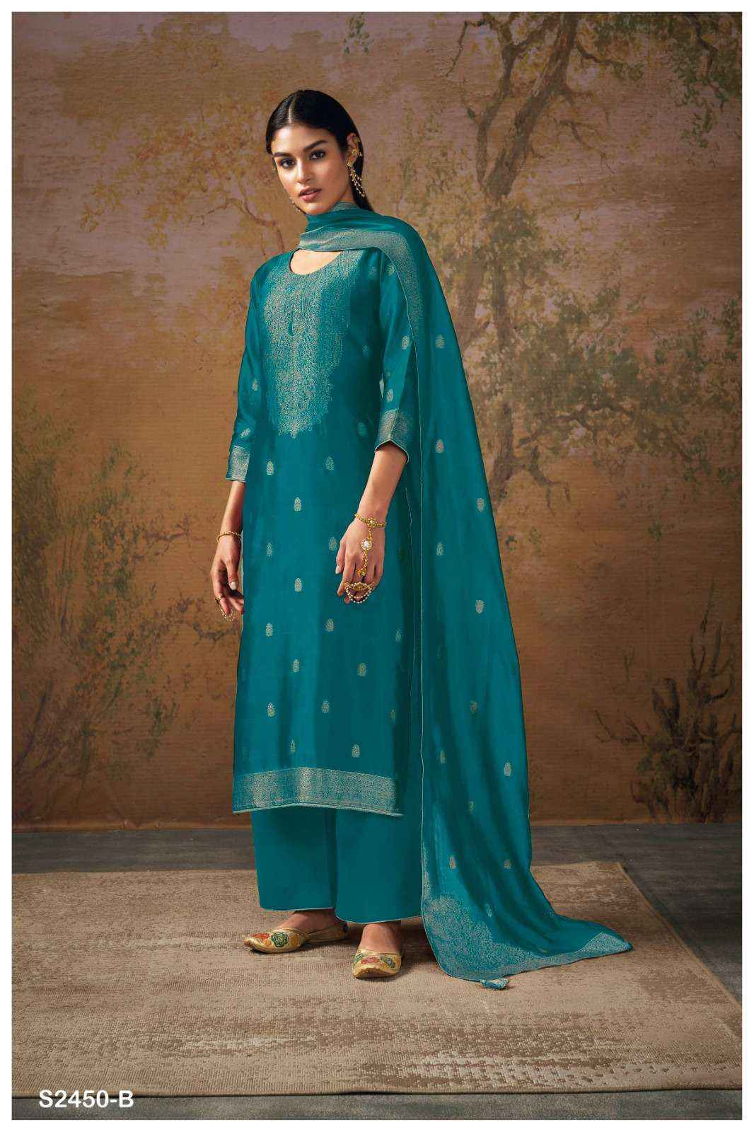 Ganga Fashion Salima 2450 Designer Silk Jacquard Suit  ( 8 pcs catalog )