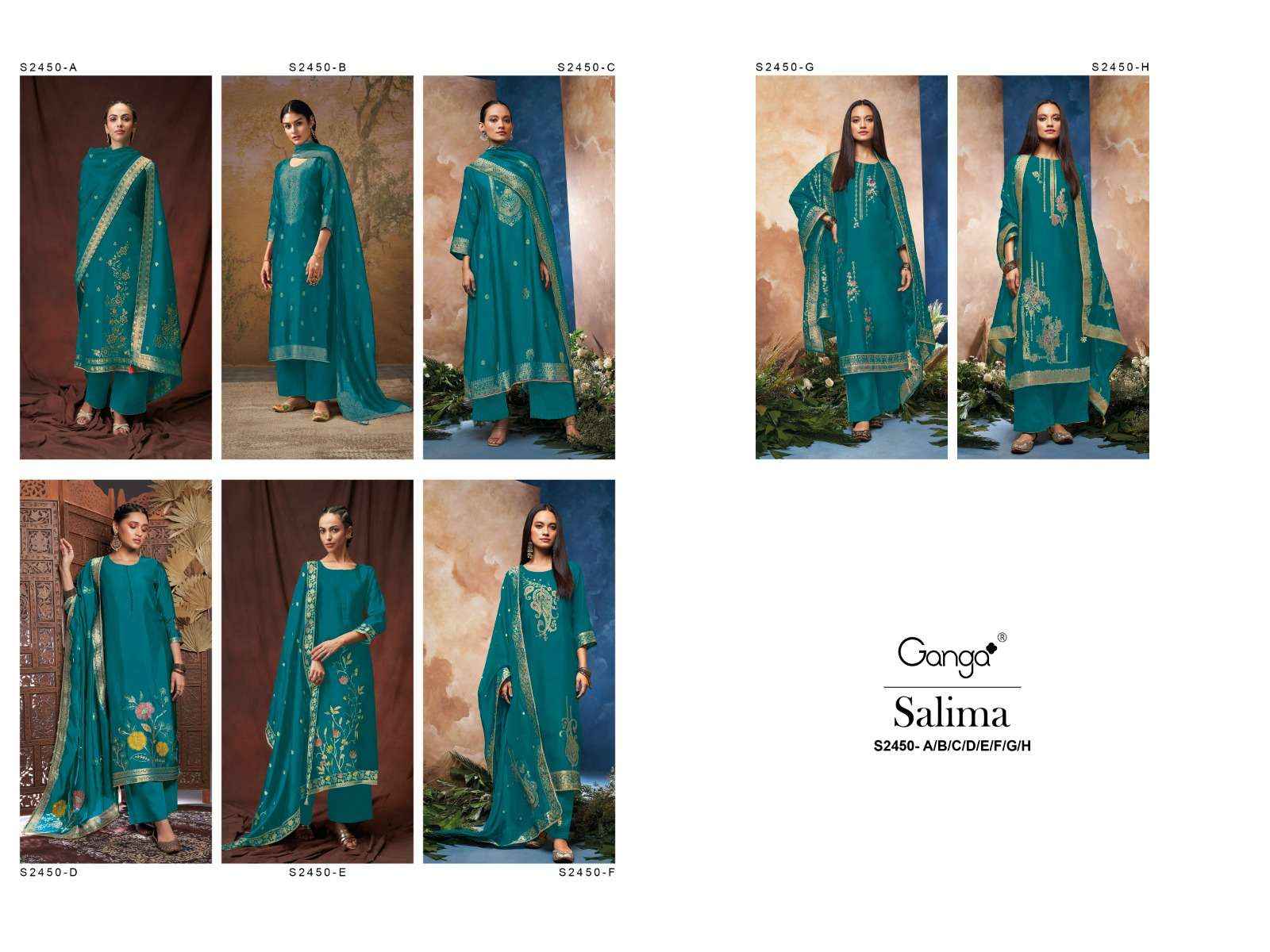 Ganga Fashion Salima 2450 Designer Silk Jacquard Suit  ( 8 pcs catalog )