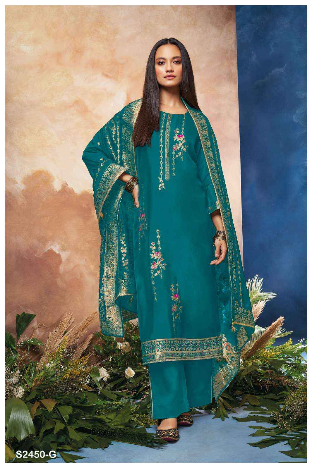 Ganga Fashion Salima 2450 Designer Silk Jacquard Suit  ( 8 pcs catalog )