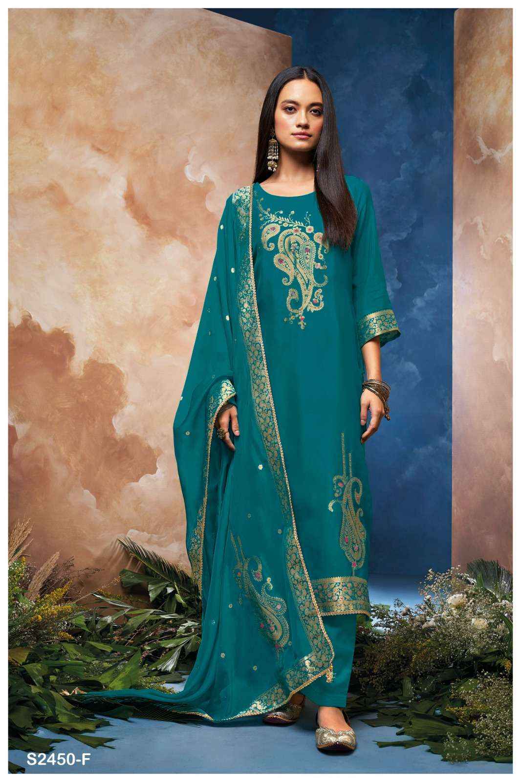 Ganga Fashion Salima 2450 Designer Silk Jacquard Suit  ( 8 pcs catalog )