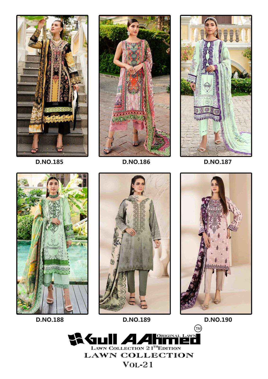 GULL AAHMED LAWN COLLECTION VOL 21 LAWN COTTON SUITS ( 6 PCS CATALOG )