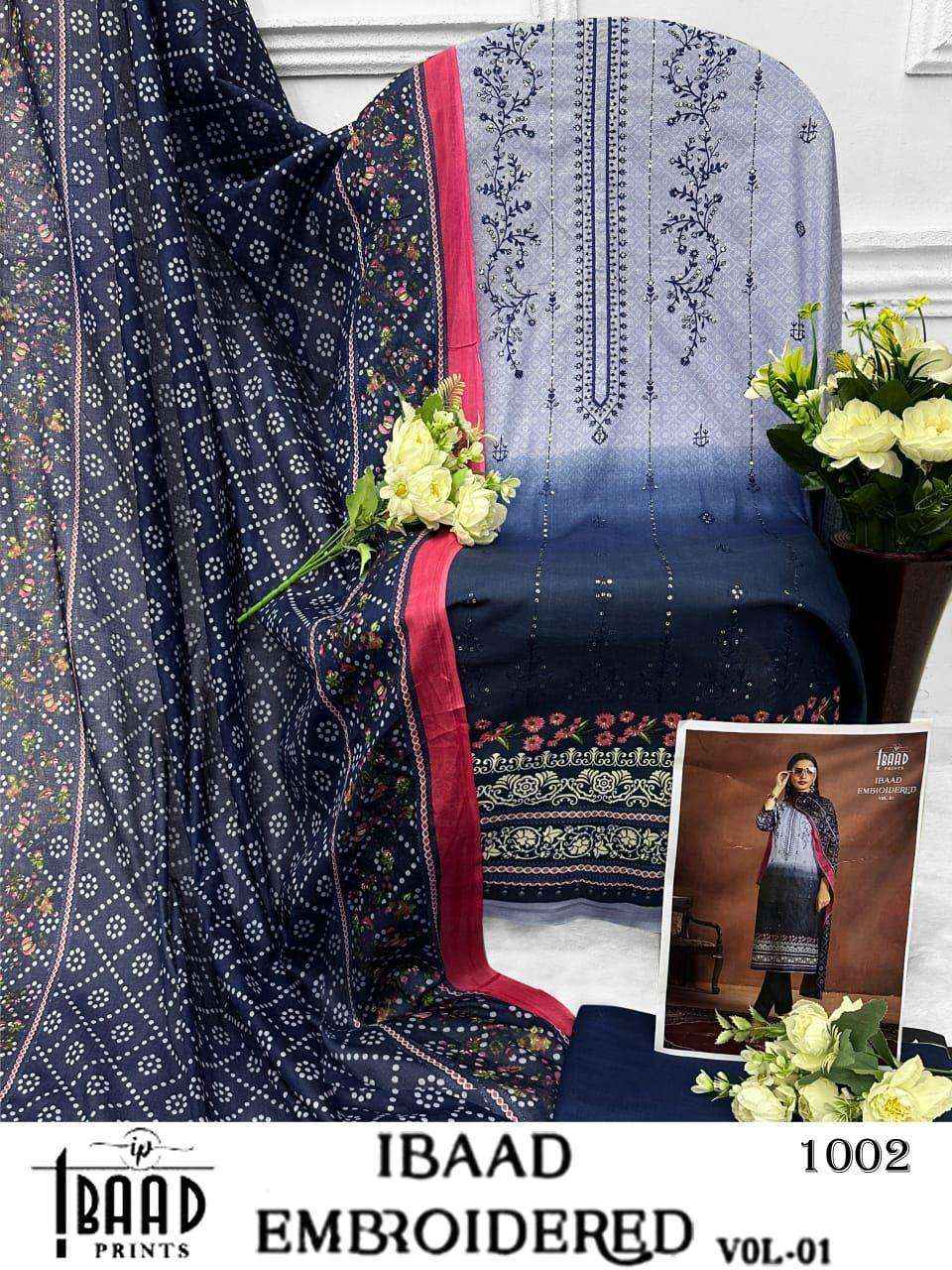 IBAAD PRINTS IBAAD EMBROIDERED VOL 1 LAWN COTTON pakistani SUIT ( 4 PCS CATALOG )