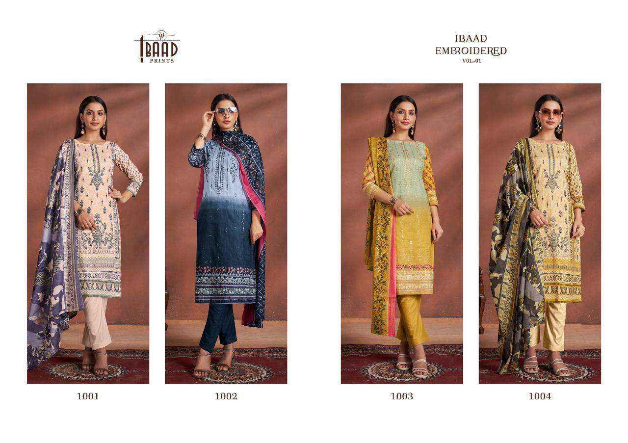 IBAAD PRINTS IBAAD EMBROIDERED VOL 1 LAWN COTTON pakistani SUIT ( 4 PCS CATALOG )