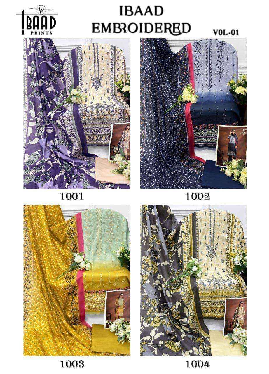 IBAAD PRINTS IBAAD EMBROIDERED VOL 1 LAWN COTTON pakistani SUIT ( 4 PCS CATALOG )