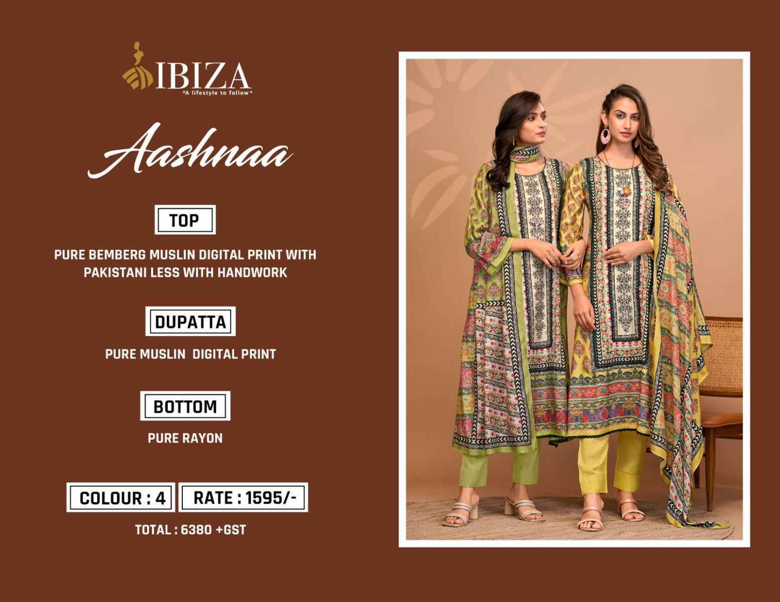 Ibiza Aashnaa Muslin Dress Material 4 pcs Catalogue