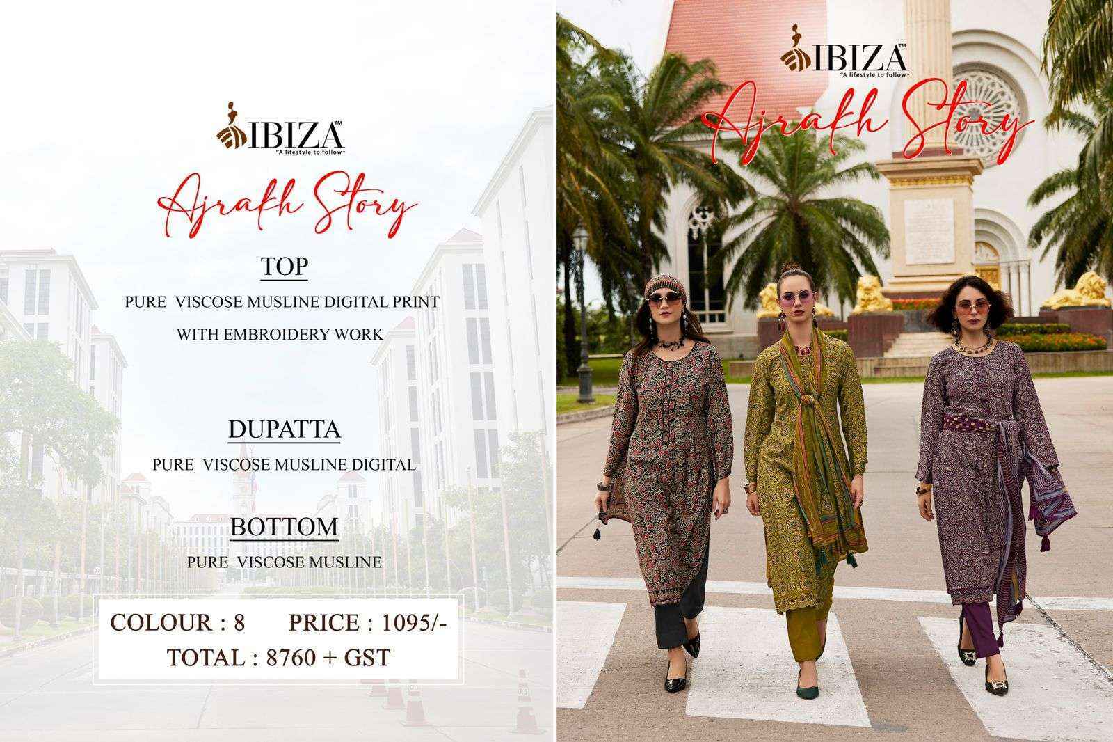 Ibiza Ajrakh Story Viscose Dress Material 8 pcs Catalogue