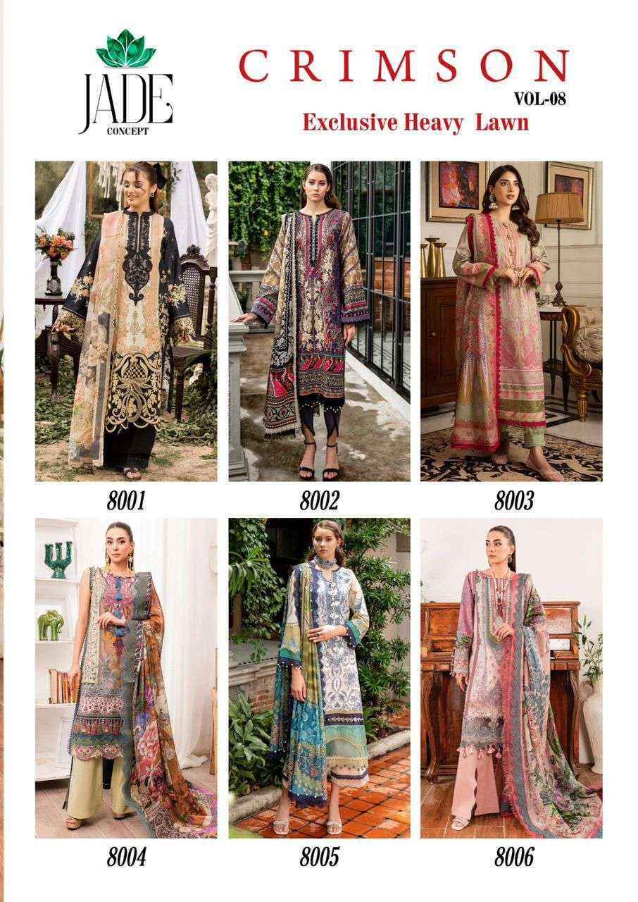 Jade Crimson Exclusive Heavy Lawn Collection Vol 8 Cotton Dress Material ( 6 pc Cataloge )