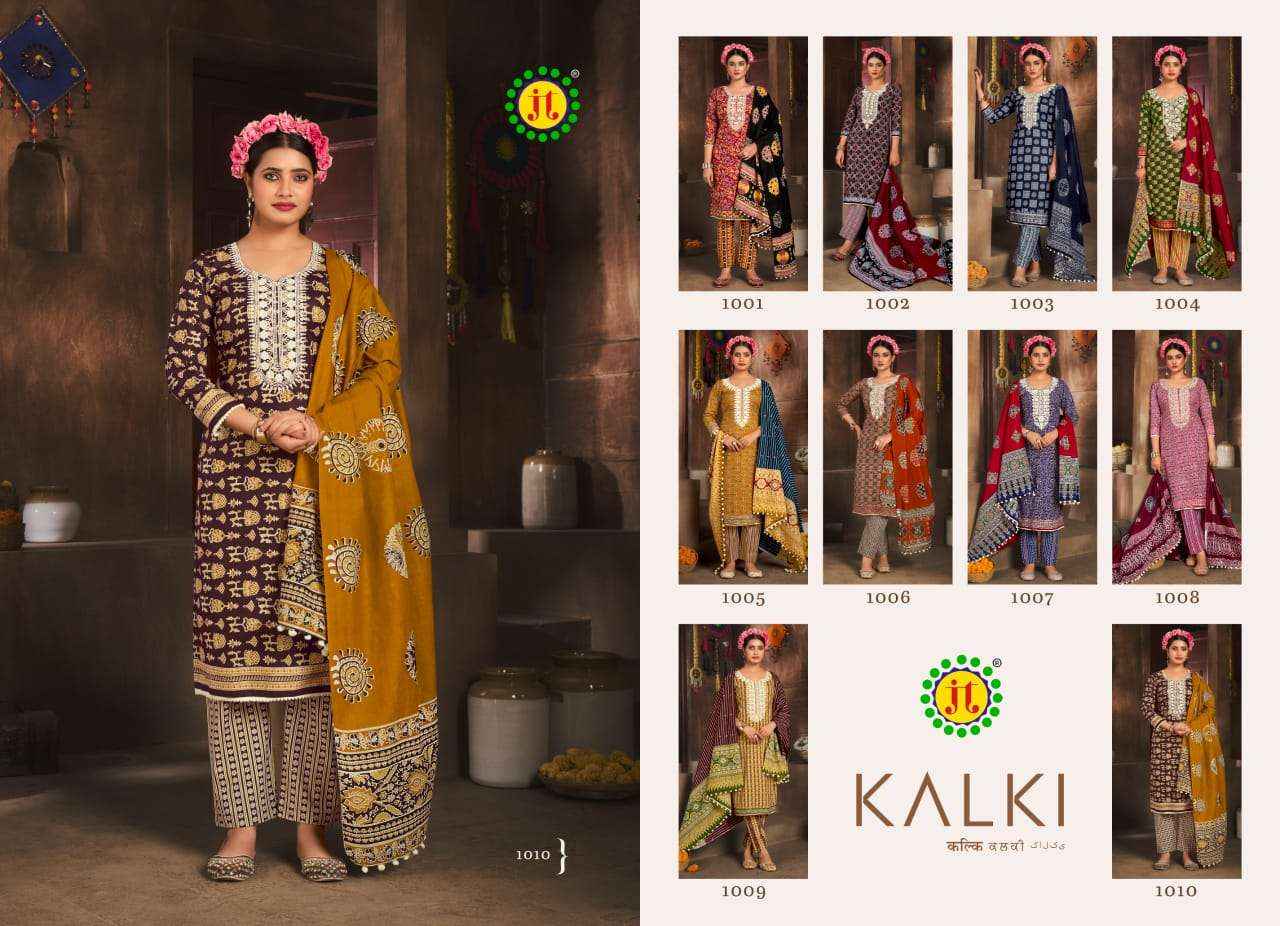JT KALKI COTTON FANCY WORK DRESS MATERIAL ( 10 PCS CATALOG )