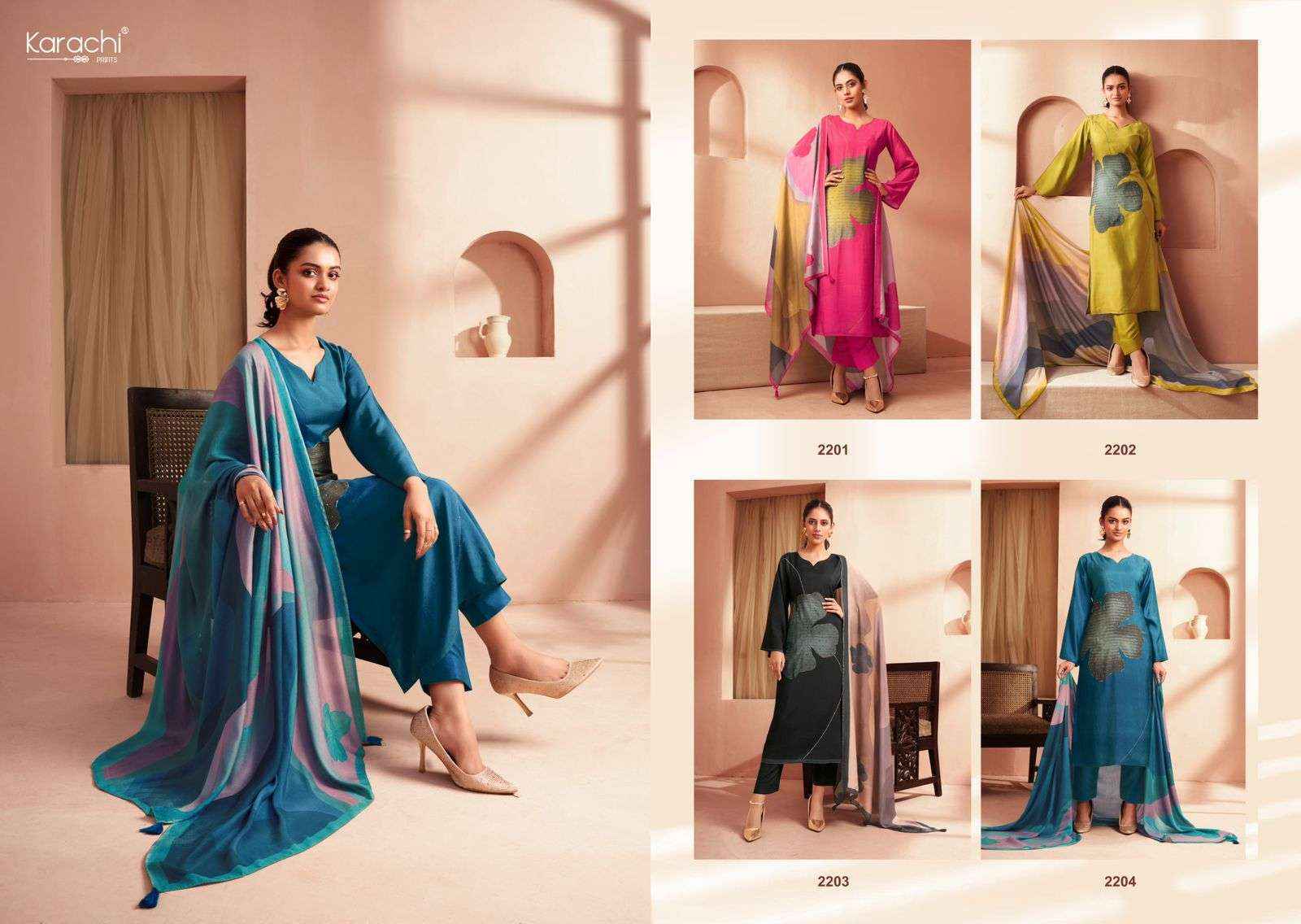 Kesar Karachi Prints Blossom Muslin Dress Material 4 pcs Catalogue