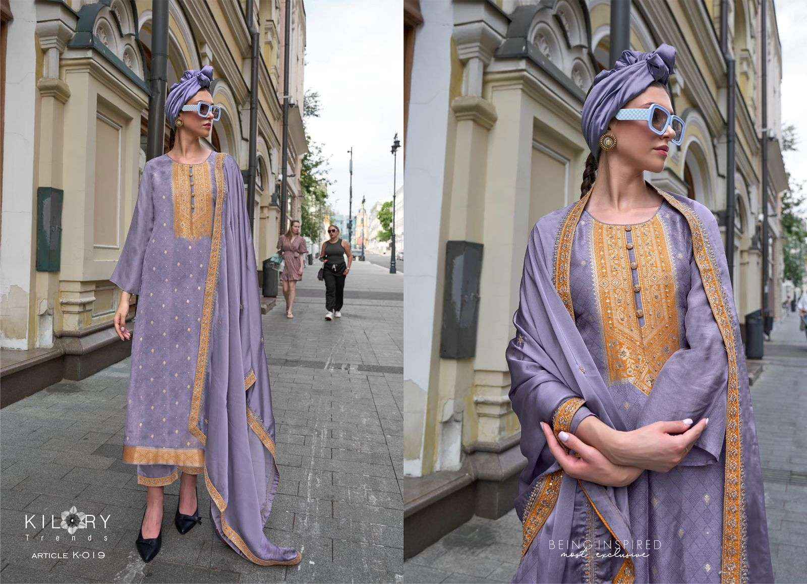 KILORY TRENDZ PICCASO SILK DESIGNER HEAVY DRESS MATERIAL ( 6 pcs catalog )