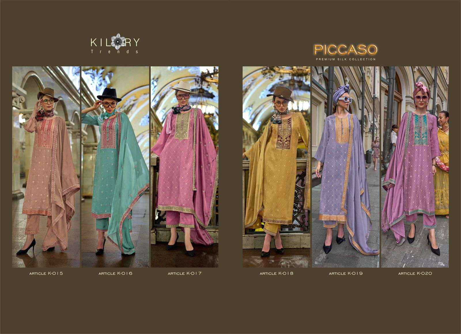 KILORY TRENDZ PICCASO SILK DESIGNER HEAVY DRESS MATERIAL ( 6 pcs catalog )