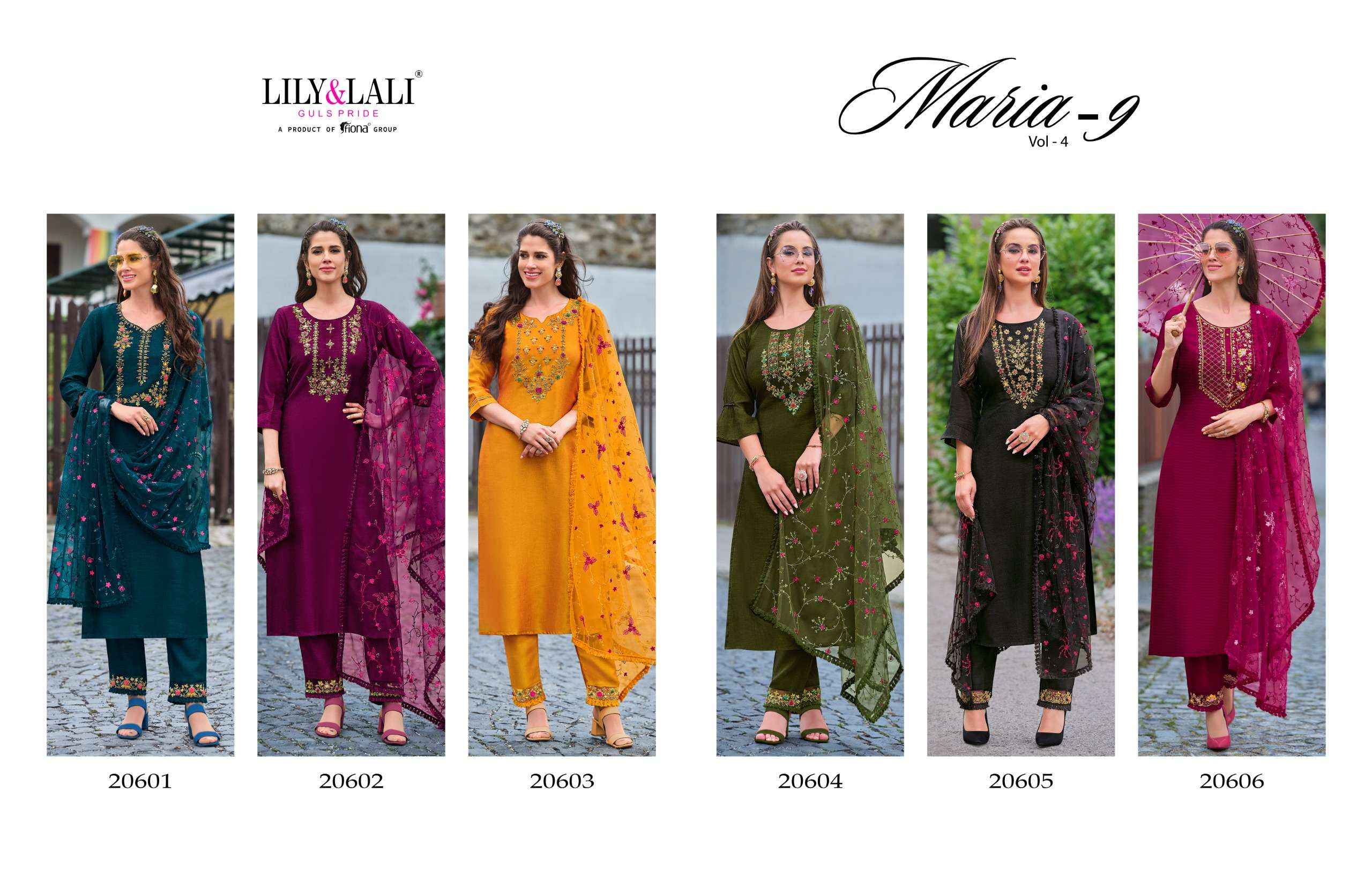 LILY AND LALI MARIA 9 VOL 4 SILK FANCY HAND WORK READYMADES SUITS ( 6 PCS CATALOG )