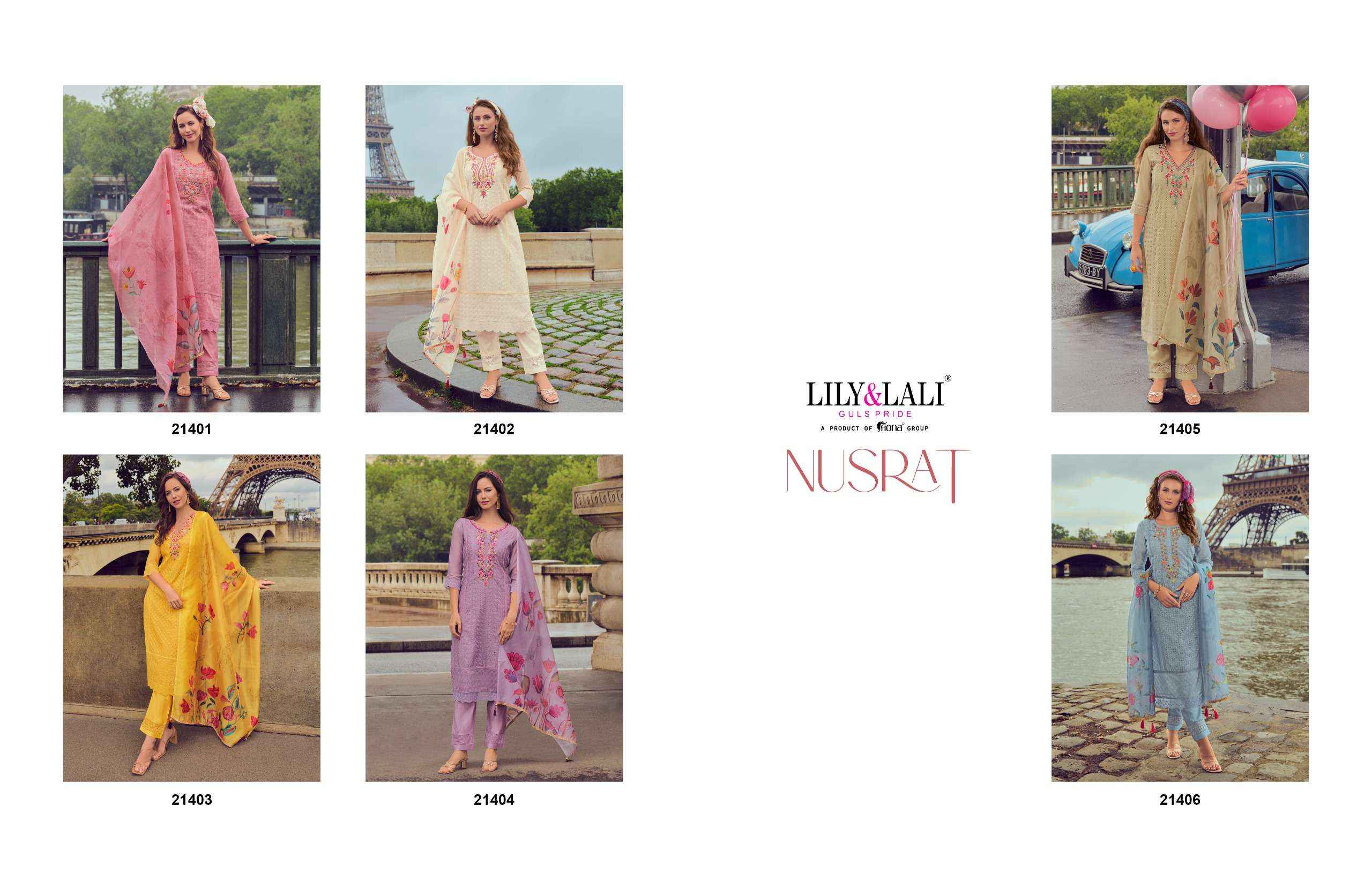 LILY AND LALI NUSRAT SCHIFLI WORK DESIGNER SUIT ( 6 PCS CATALOG )